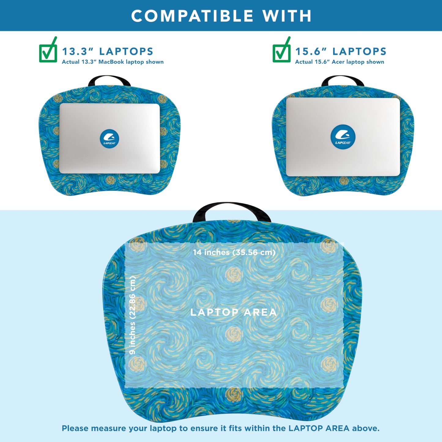 LAPGEAR MyStyle Portable Lap Desk with Cushion - Starry Blue - Fits up to 15.6 Inch Laptops - Style No. 45339
