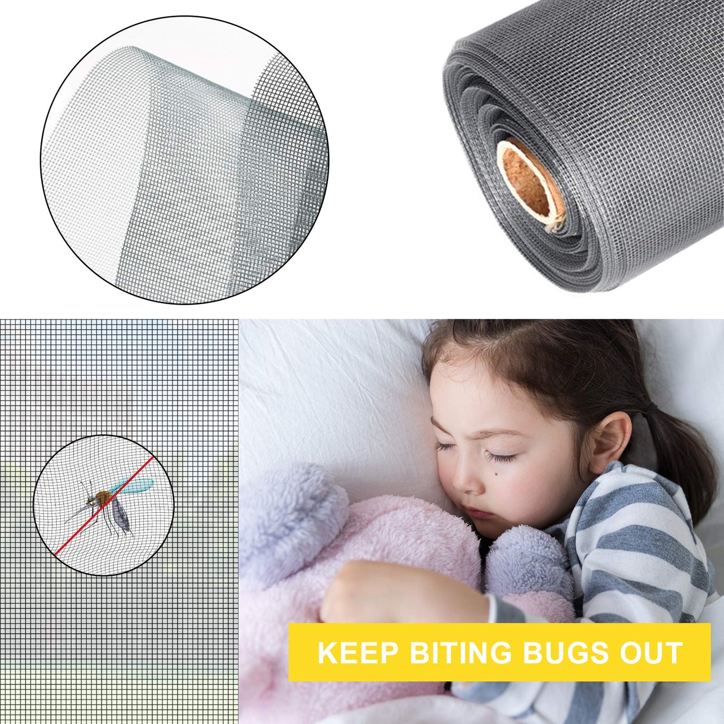Yuzzy Adjustable Magnetic Window Screen DIY Fiberglass Screen Mesh Max 72”x 48”Fits Any Size Smaller with Gray Frame Fiberglass Mesh (72"x48")