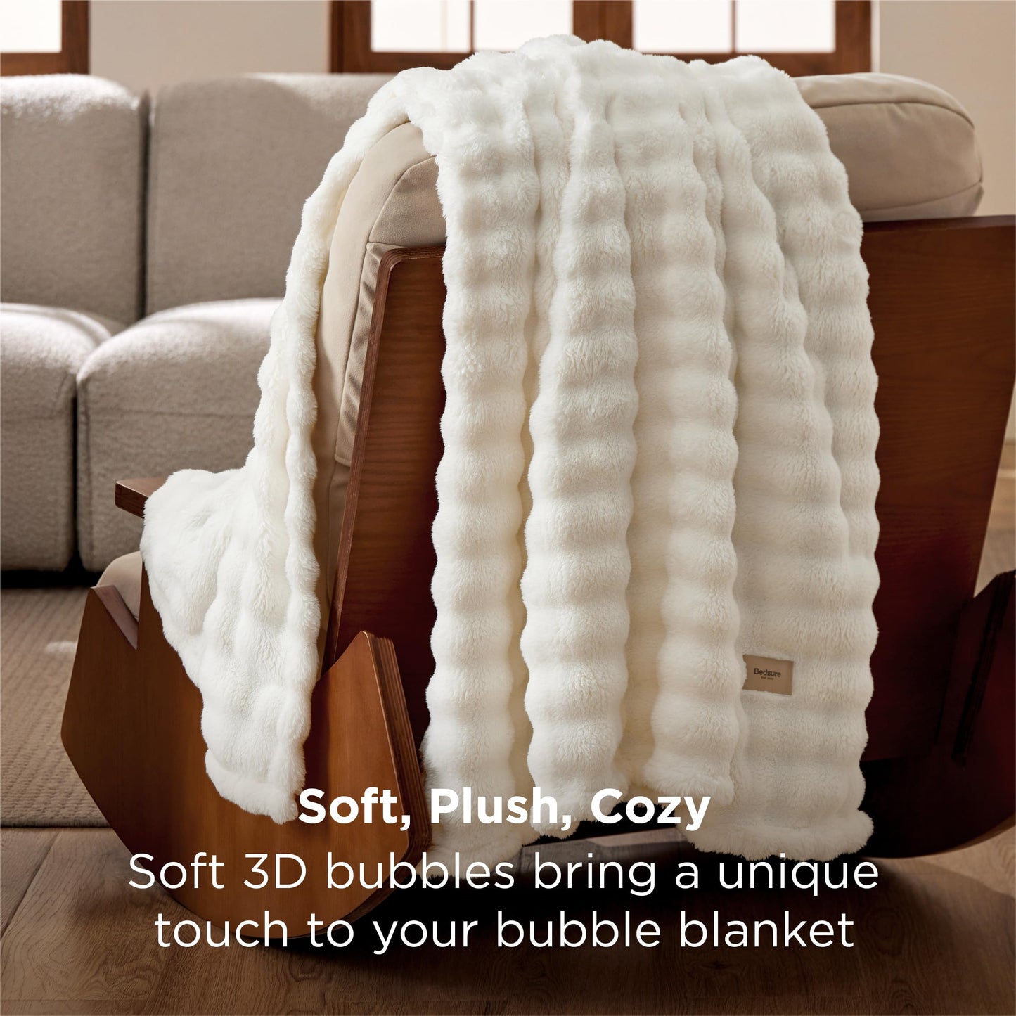 Bedsure 3D Bubble Blanket for Couch - GentleSoft White Spring Throw Blanket for Couch Sofa Bed Room Decor - Luxury Soft Cozy Blanket Gifts for Women, Lightweight, All Seasons, Off White, 60 x 80 ''