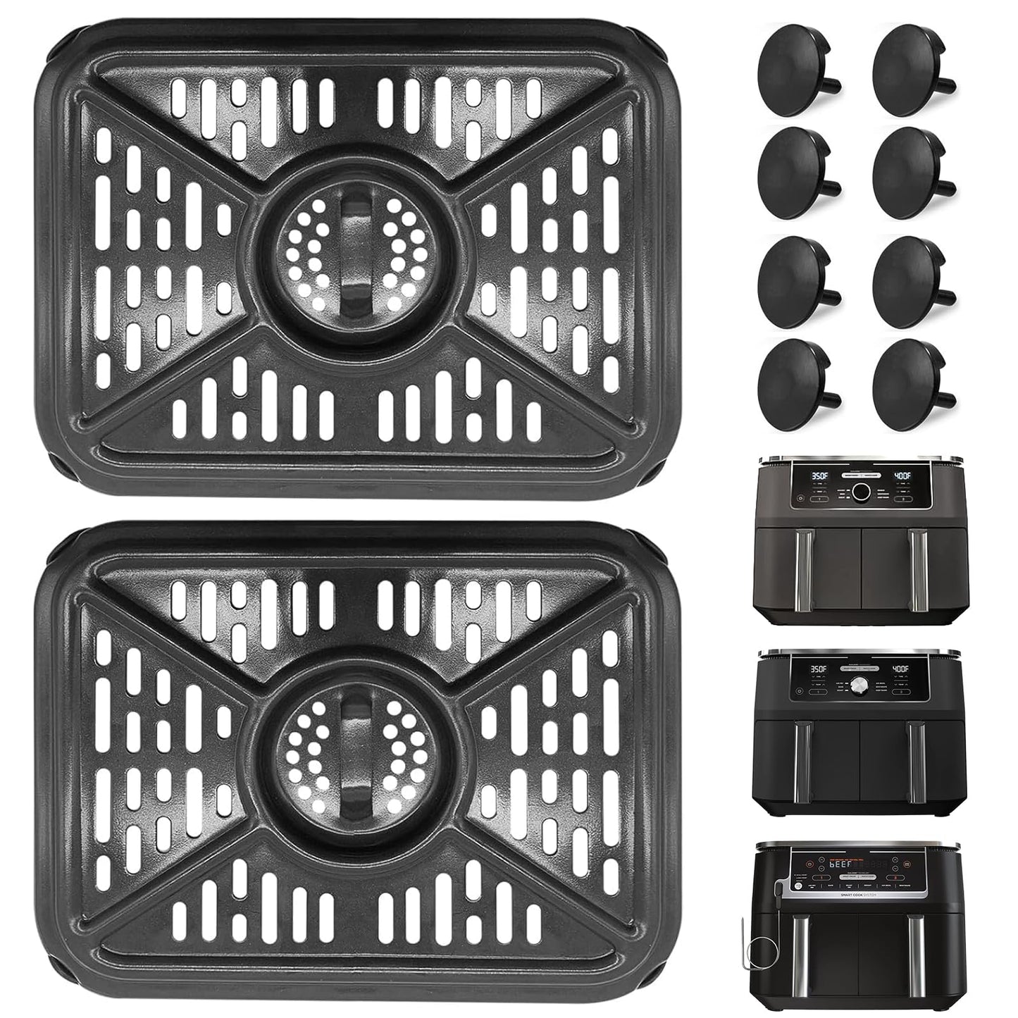 Air Fryer Grill Pan for Ninja Foodi DZ401 DZ550 10QT DualZone Air Fryers, Replacement Air Fryer Crisper Plate Grill Plate Tray Accessories with Rubber Bumpers, Dishwasher Safe