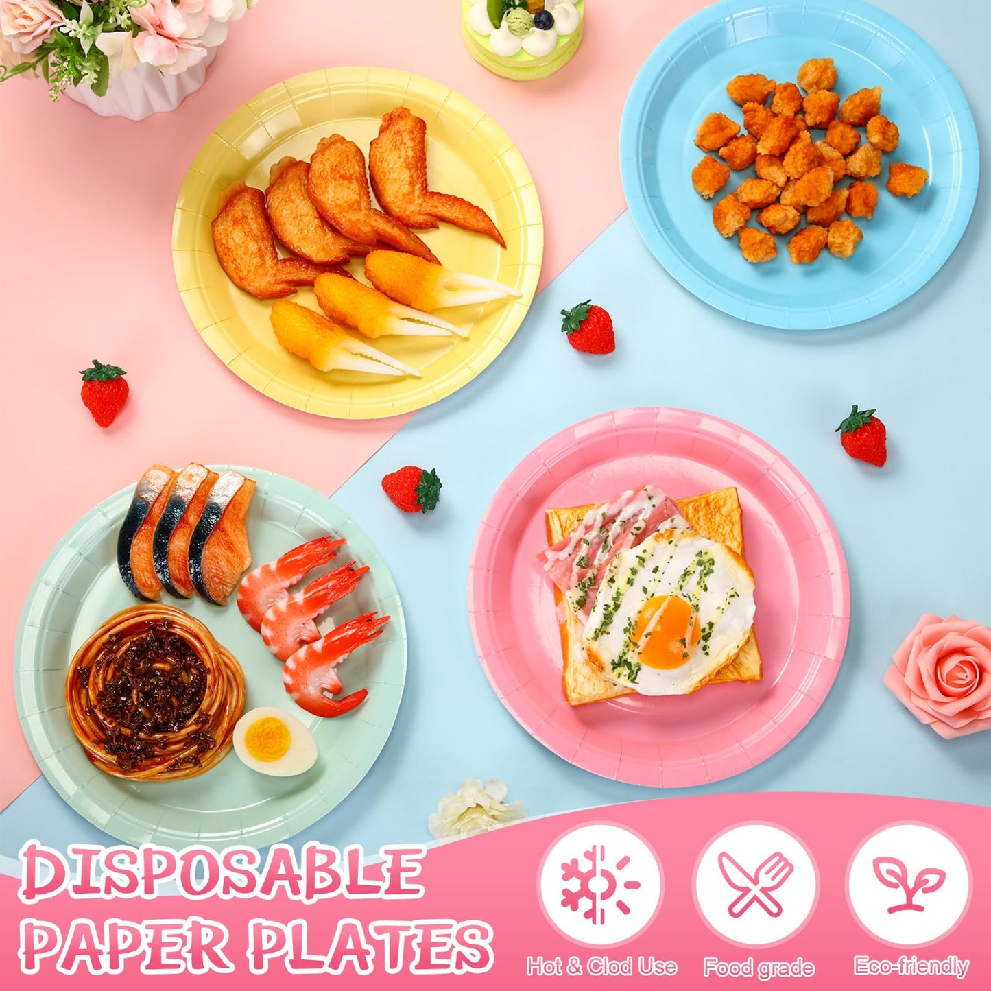 Pasimy 120 Pcs Pastel Paper Plates 9 Inch Easter Dinner Plates Bulk Disposable Rainbow Party Dessert Supplies Round Color Paper Dish for Spring Easter Birthday Rainbow Party Supplies (Pastel)
