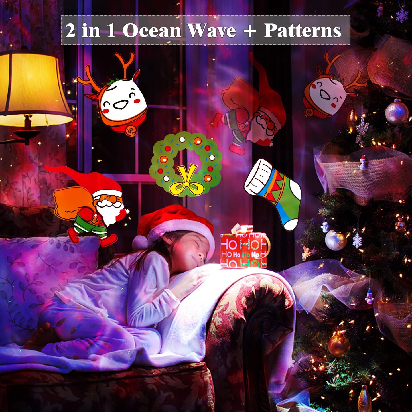 Christmas Projector Lights Outdoor,Holiday Lights Projector with Remote Control Timer, 26 HD Effects (3D Ocean Wave & Patterns) Waterproof Landscape Lights for Xmas Halloween Party Garden Decorations