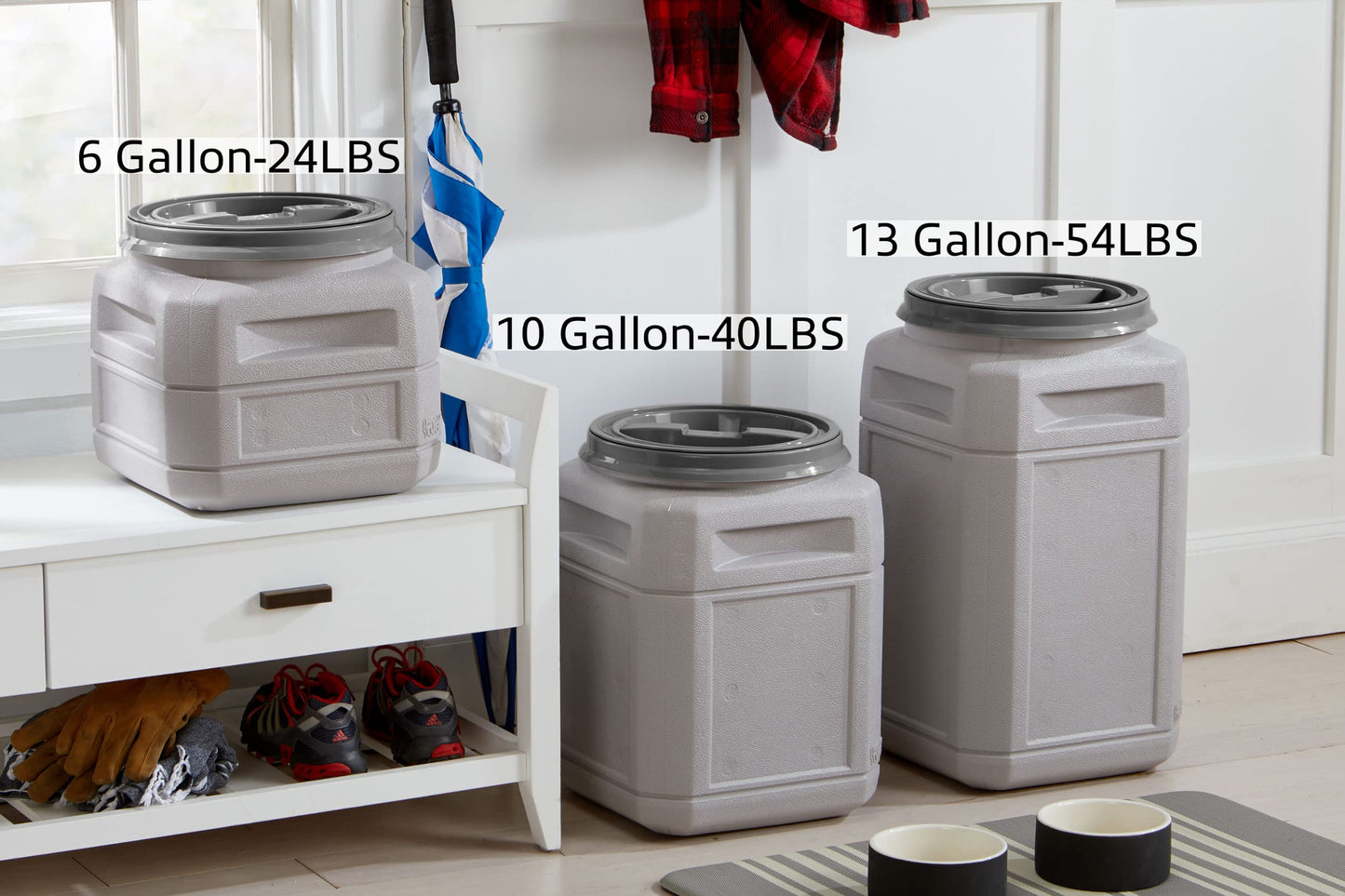Mighty Tuff Airtight Dog Food Storage Container – 13 Gal, up to 54 lb Capacity – Cat and Dog Food Container with Twist Lid & Handles – BPA-Free, Made in USA