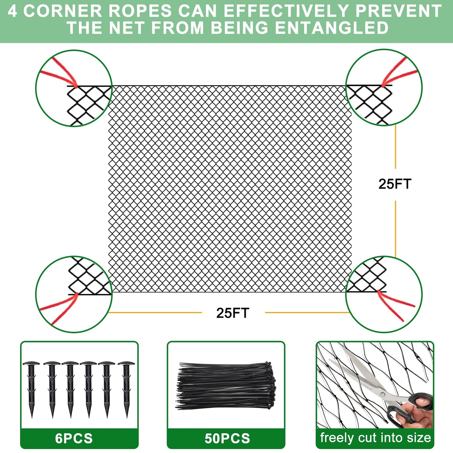 BSTPCOO 25'x25' Bird Netting for Chicken Coop, 3/4" Mesh Poultry Netting Roof Hawk, Aviary Deer Fence Pests Trellis Garden for Fruits Trees Plant