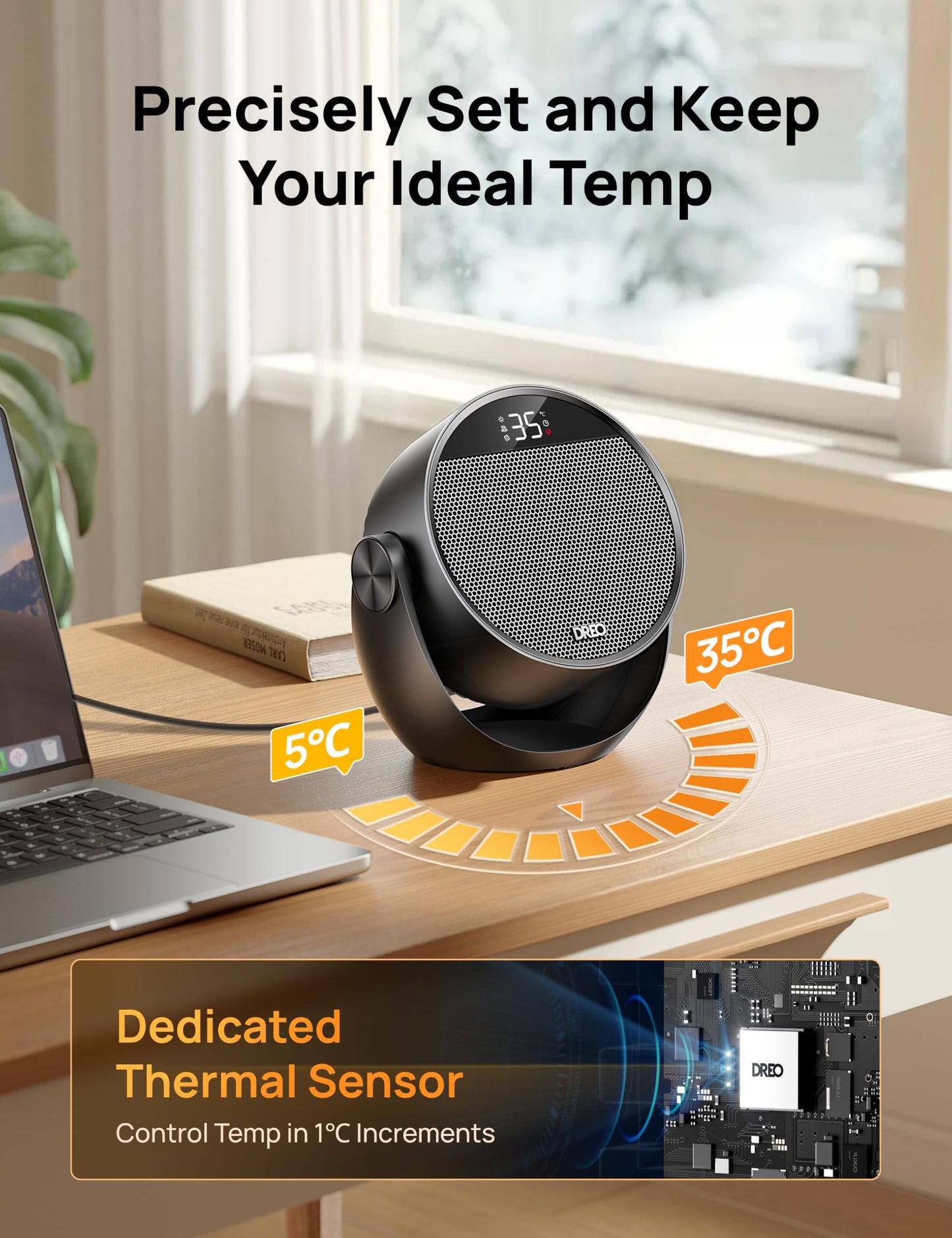 DREO Space Heaters for Indoor Use, 60° Adjustable Tilt, 11.5ft/s Electric Heater with Thermostat, 8 Safety Protections, 3 Heat & 3 Fan Levels, Remote, 34dB Quiet Desk Heater for Room Bedroom Office
