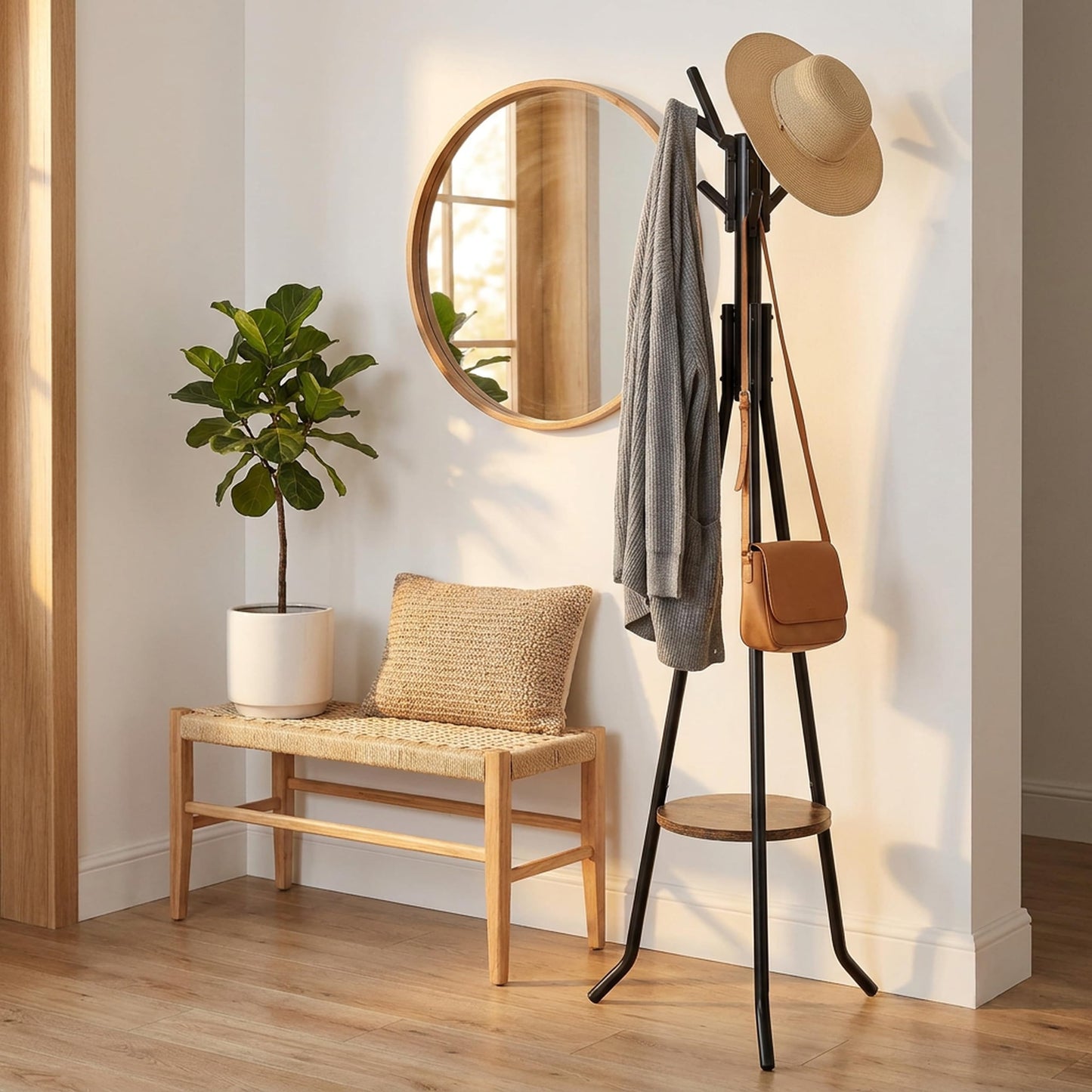 Simple Houseware Freestanding Coat Rack With Shelf, 9 hooks, Black