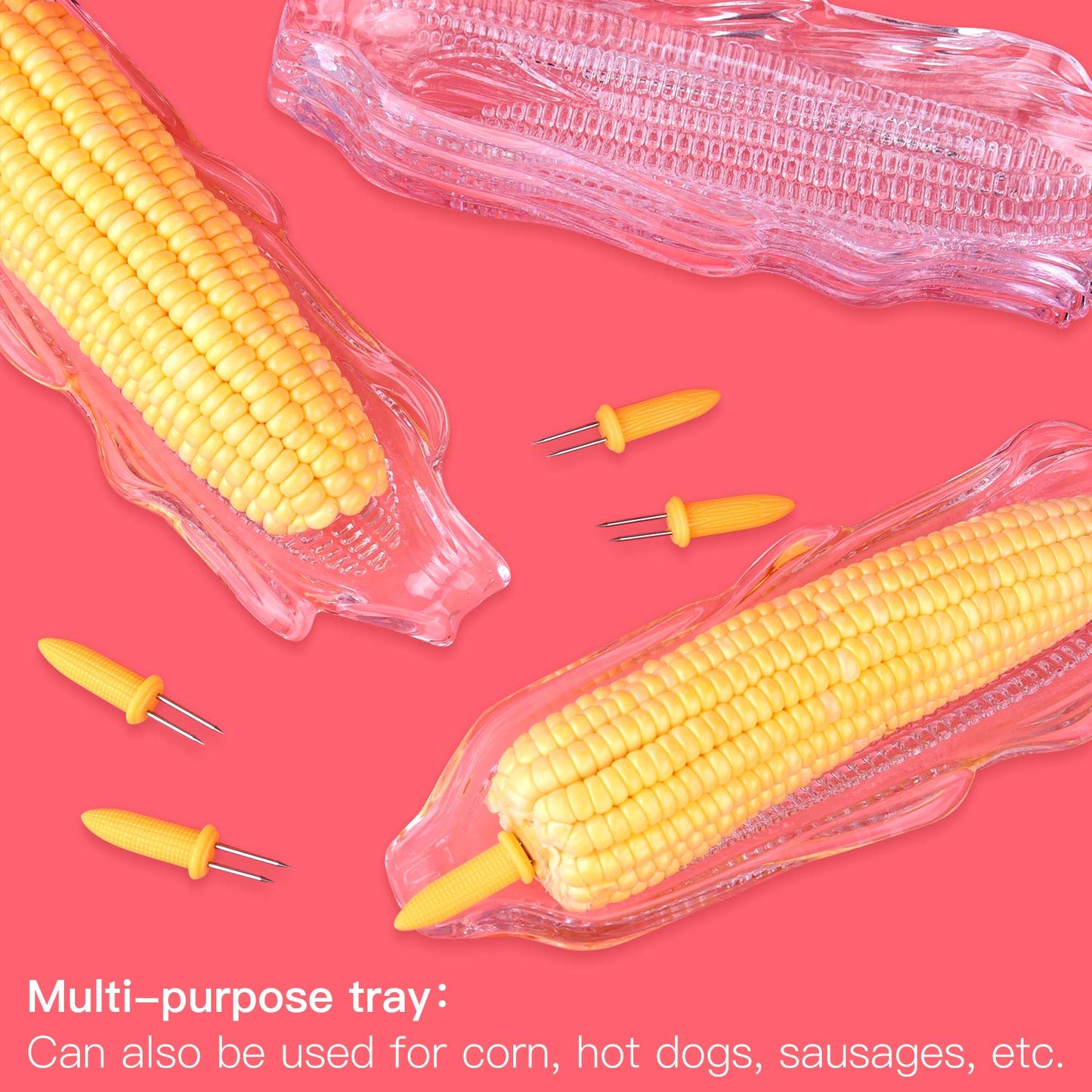 9 Pcs Corn Trays with 20 Pcs Corn Holders on The Cob Skewers Transparent Plastic Corn Dishes Corn Holders Cob Dinner for Sweet Butter Corn