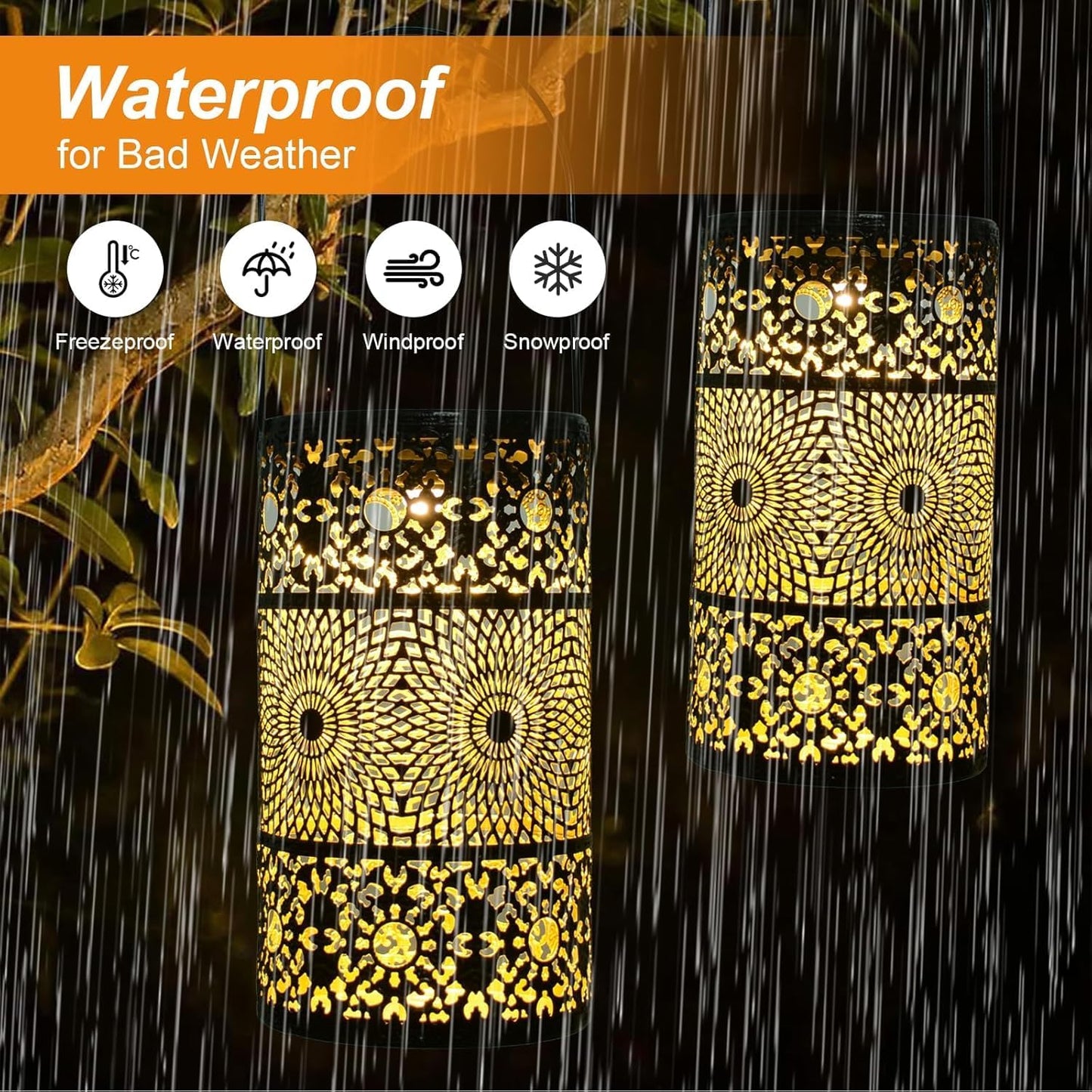 Ninonly 2 Pack Solar Lanterns Outdoor Garden Decor, Waterproof Retro Metal Solar Hanging Lights, Solar Powered Lights for Garden Patio Yard Pathway Walkway Landscape Tree Decoration