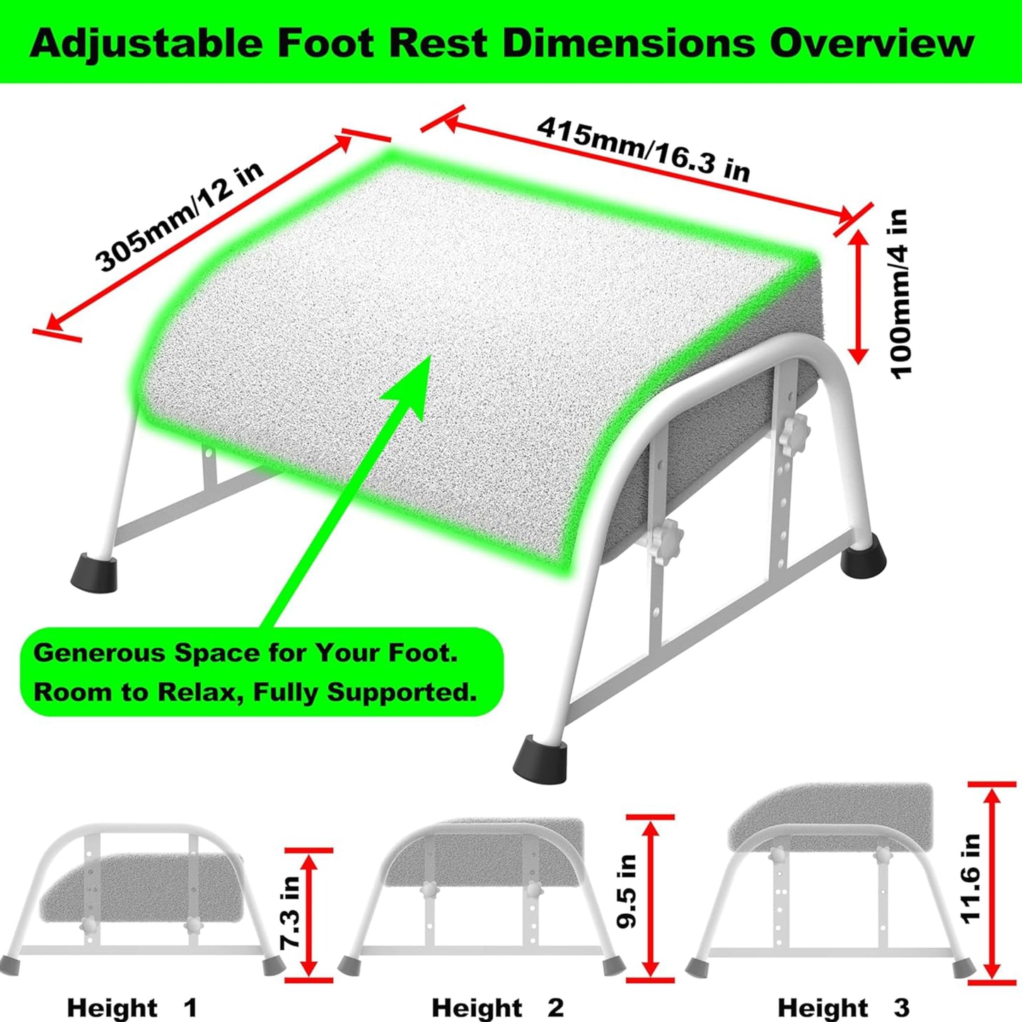 Flixorate Foot Rest for Under Desk at Work, 10-Level Height Adjustable Ergonomic Foot Stool with Removable Soft Memory Foam Pad, Office & Gaming Desk Accessories for Leg Support（White)