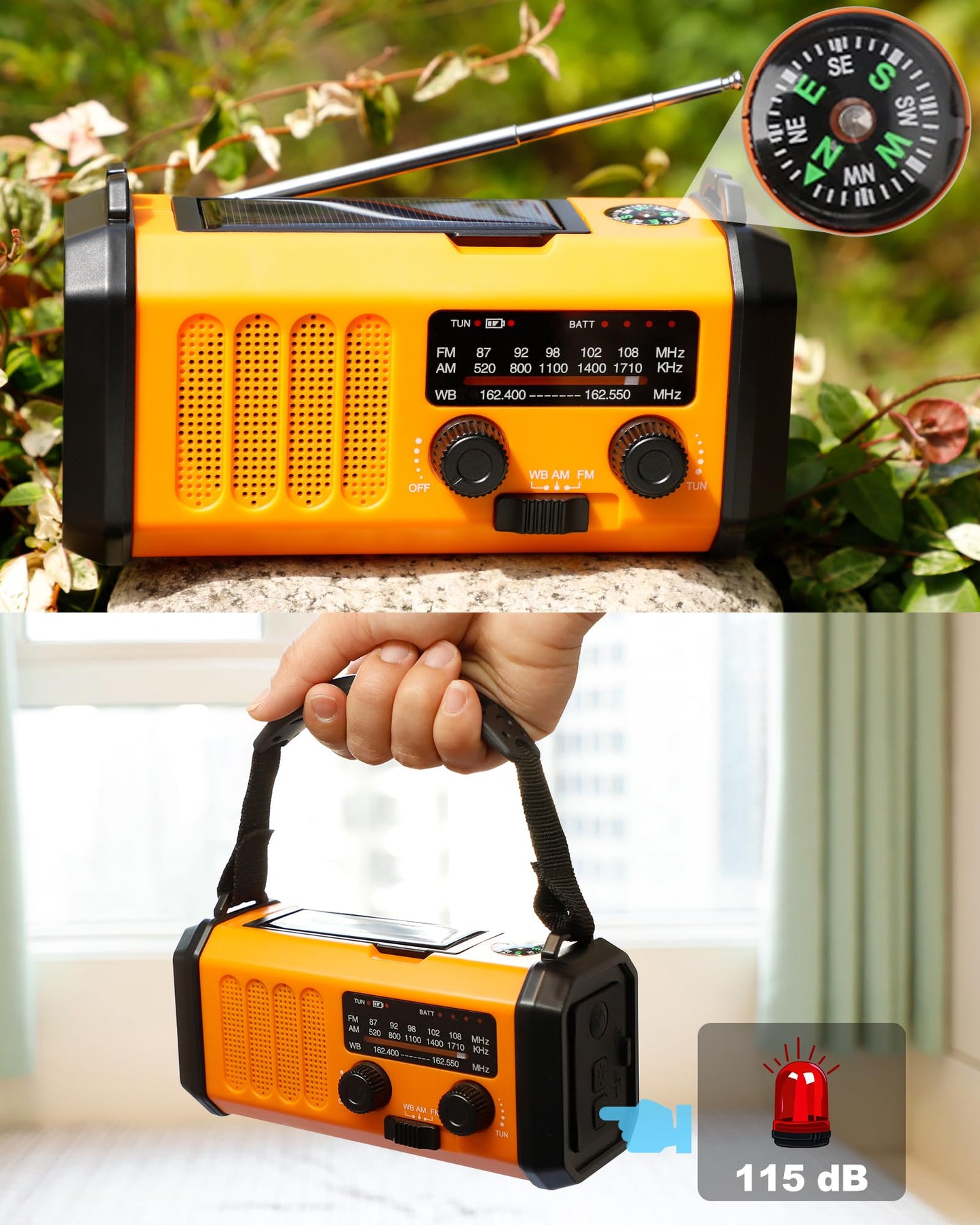 48100mWh/13000mAh Emergency Weather Radio, 4 Way Powered AM/FM/NOAA Portable Solar Crank Radio, Dynamo Phone Charger,700LM LED Flashlight/Reading Lamp,SOS,Compass for Hurricane Storm Camping Survival