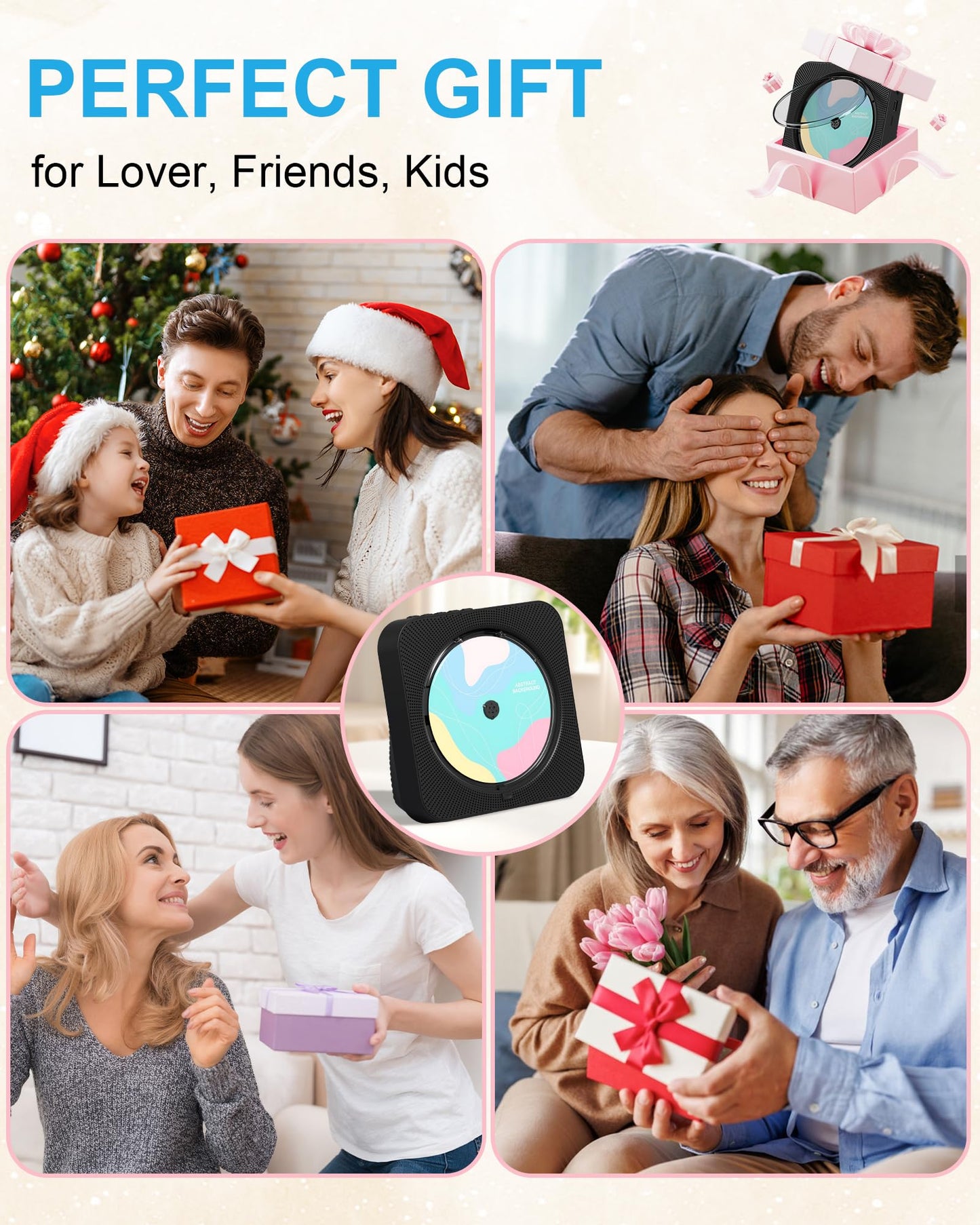 CD Player Portable with Bluetooth 5.1Desktop CD Player with HiFi Sound Speakers,Remote Control,Dust Cover,LED Display,Boombox FM Radio,USB/AUX for Home,Gift,Kids(Black)