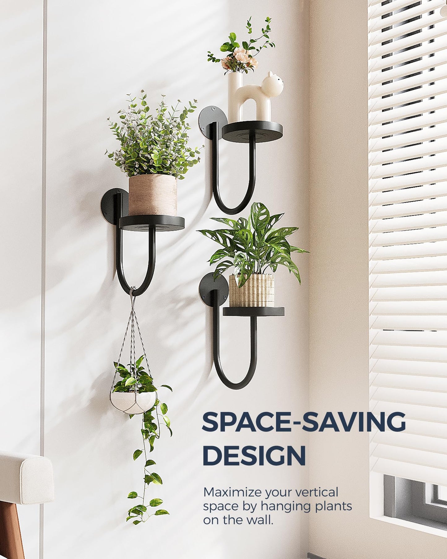 Bamworld Wall Plant Holder Wall Planters for Indoor Plants Plant Hanger Indoor Window Plant Shelves Hanging Plant Holder Window Plant Hanger Plant Decor Black 3pcs