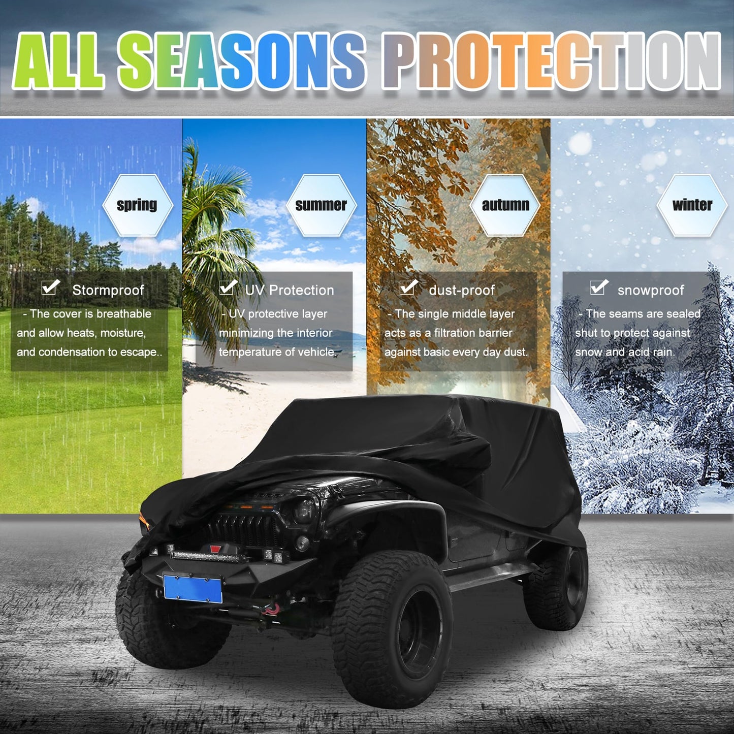 X AUTOHAUX SUV Car Cover Fit for Jeep Wrangler JK JL 2 Door 2007-2021 Outdoor Waterproof Sun Rain Dust Wind Snow Protection 210D Oxford Black