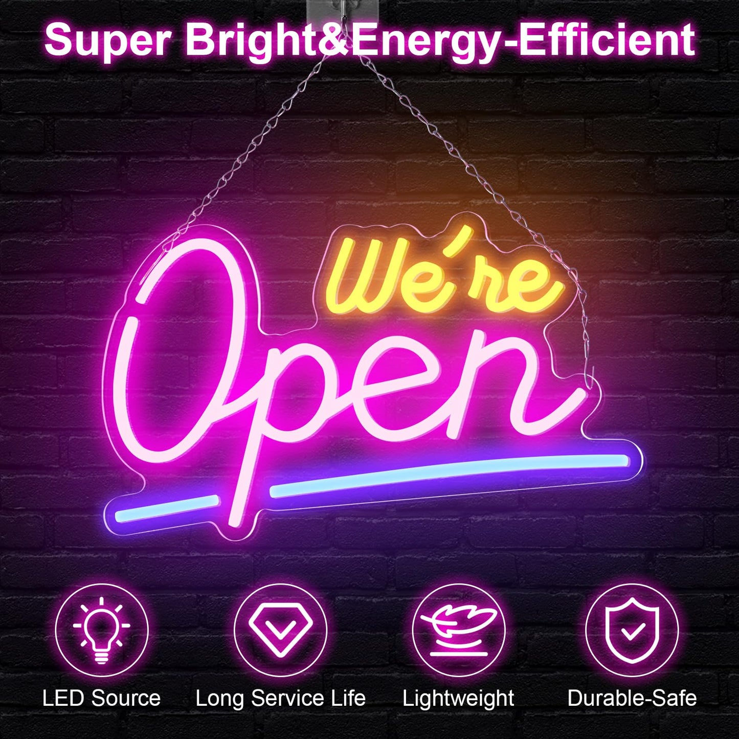 Liomus Neon Open Signs for Business, We Are OPEN Bright Neon Light Up Sign for Window Party Store Shop Bars With Business Hours Sign,16.5”x11.8” with ON/OFF Switch