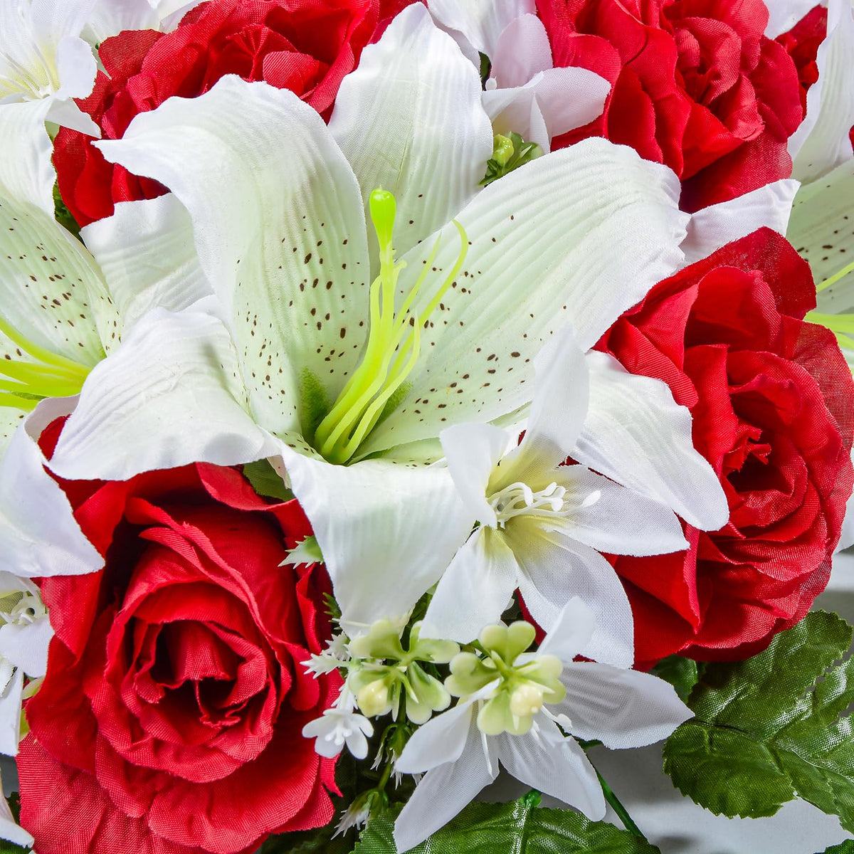 Artificial Headstone Flower Saddles for Graves, Cemetery Memorial Flowers for Outdoor Tombstone Decorations, Artificial Lily Rose Saddle Flowers