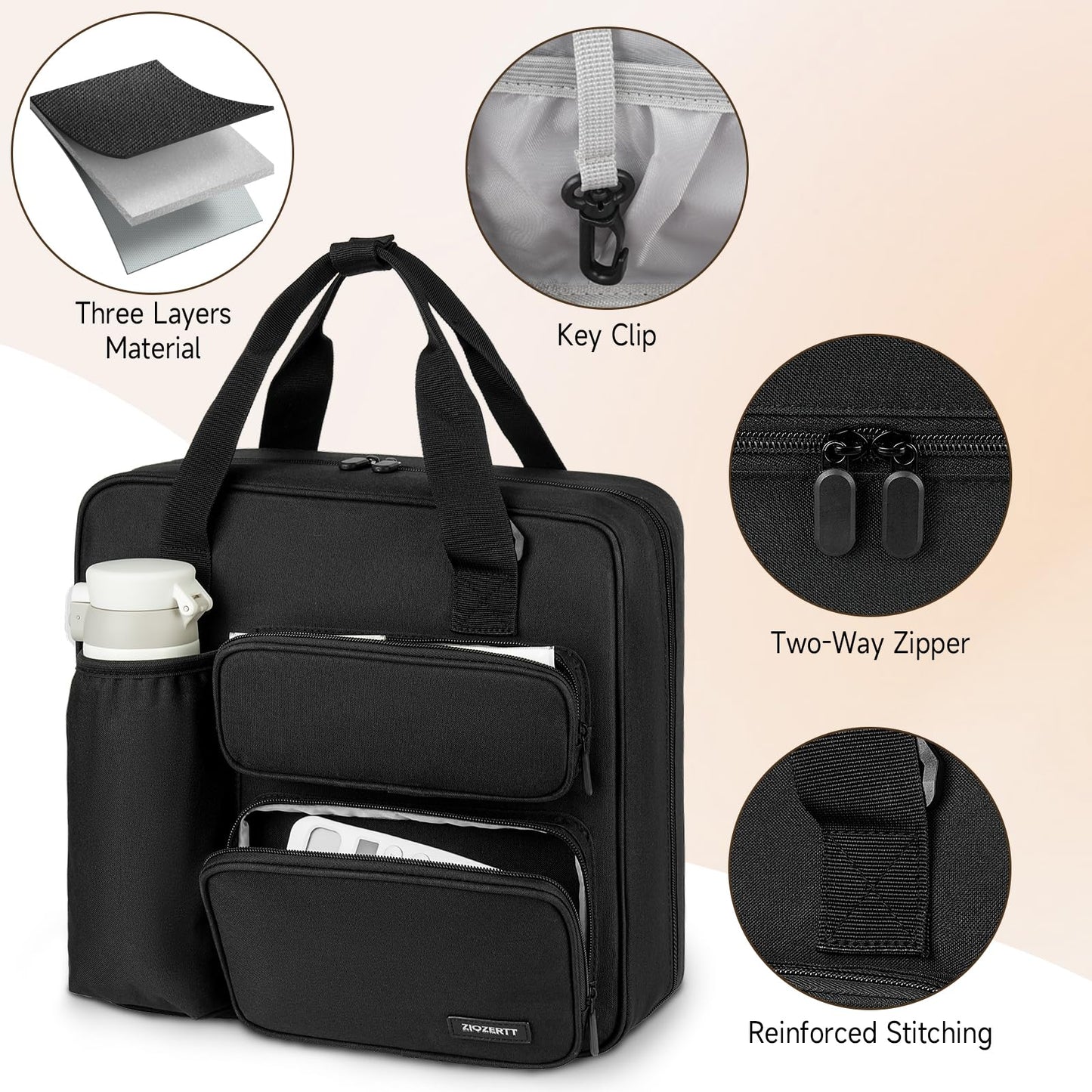 ZIOZERTT Zipper Binder 3 Ring, 700 Sheets Capacity, Binder 3 Inch with Shoulder Strap Fits 13 Inch Laptop for School and Office,Black