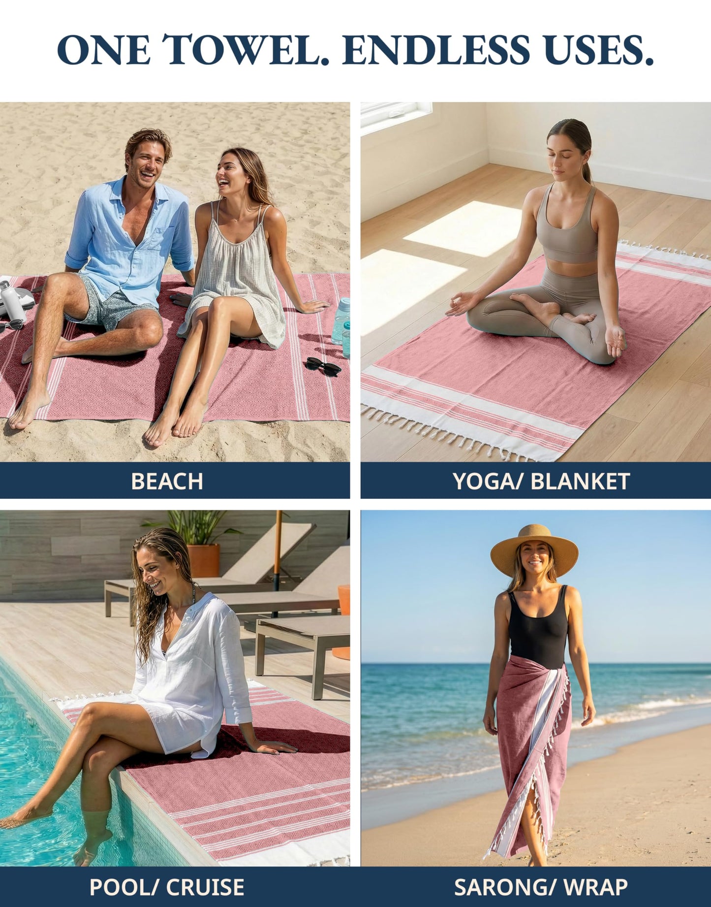 Lane Linen Beach Towels 6 Pack, Oversized Beach Towel, Pre-Washed Large Beach Towel, Stylish Pool Towels for Adults, Quick Dry Beach Towel, Lightweight Travel Towel, 39"x71" - Multi Colors