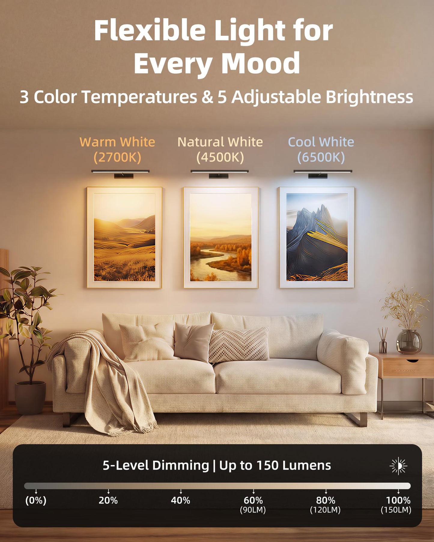 EZVALO 16'' Picture Light for Wall, 4800mAh Rechargeable Wireless IR Remote Control Battery Lights for Painting, Dimmable Magnetic LED Art Display Light, Colors Temperatures, for Gallery, Living Room