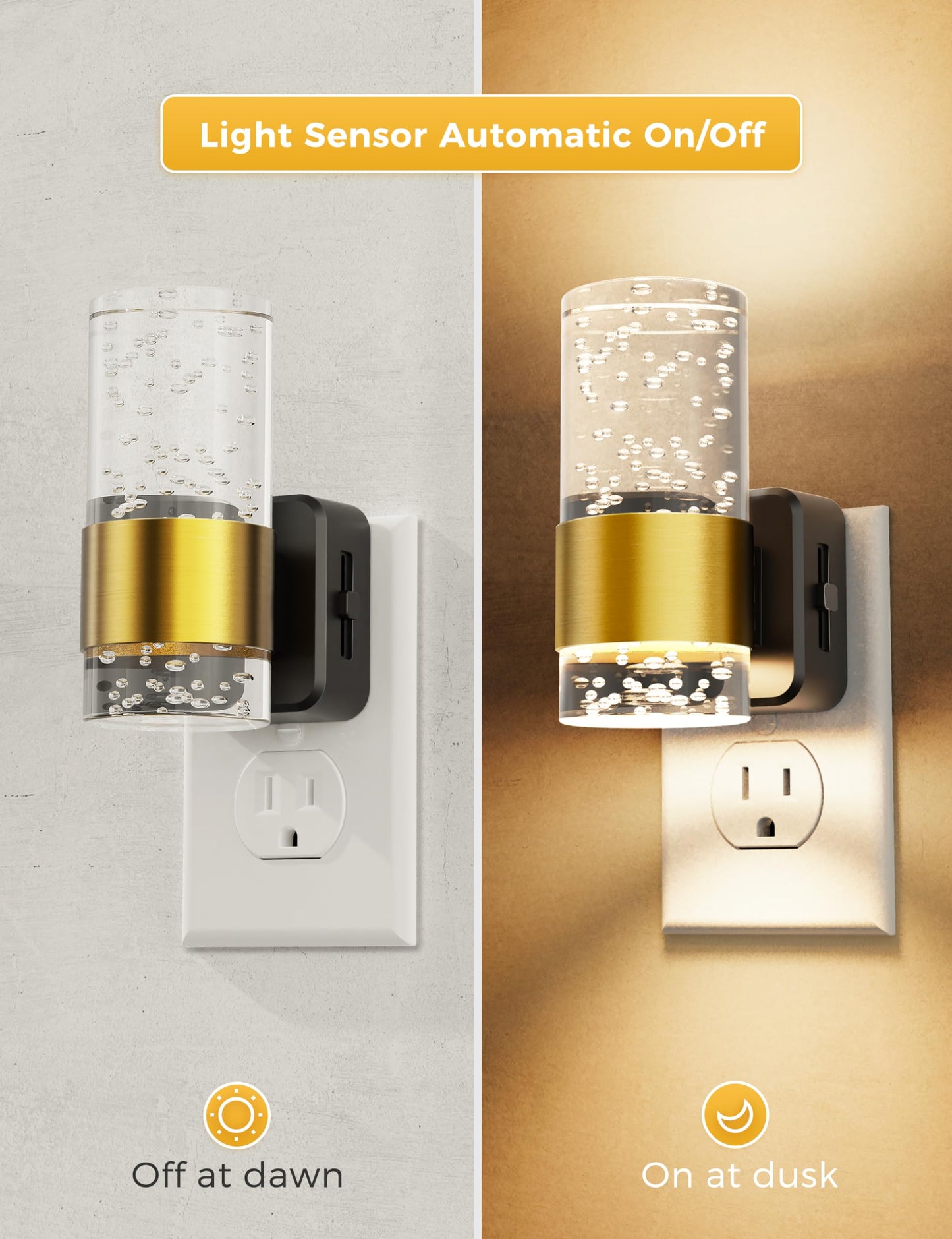LOHAS Night Lights Plug into Wall, Soft Light LED Night Light with Adjustable Brightness, Plug in NightLight with Auto Light Sensor, Wall Sconce-Style Design Night Light for Bathroom,Hallway, 2 Pack