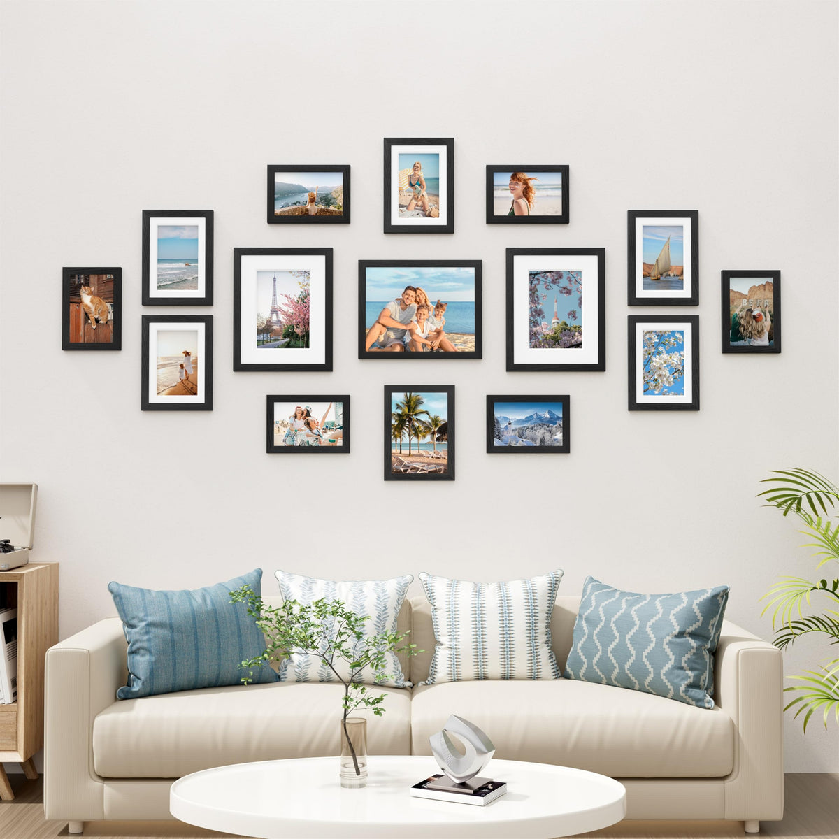 Vittanly 15 Pack Black Picture Frames Gallery Wall Frame Set for Mounting or Tabletop Display, Multi Sizes Collage Photo Frames Including 3pcs 8x10, 6pcs 5x7, 6pcs 4x6