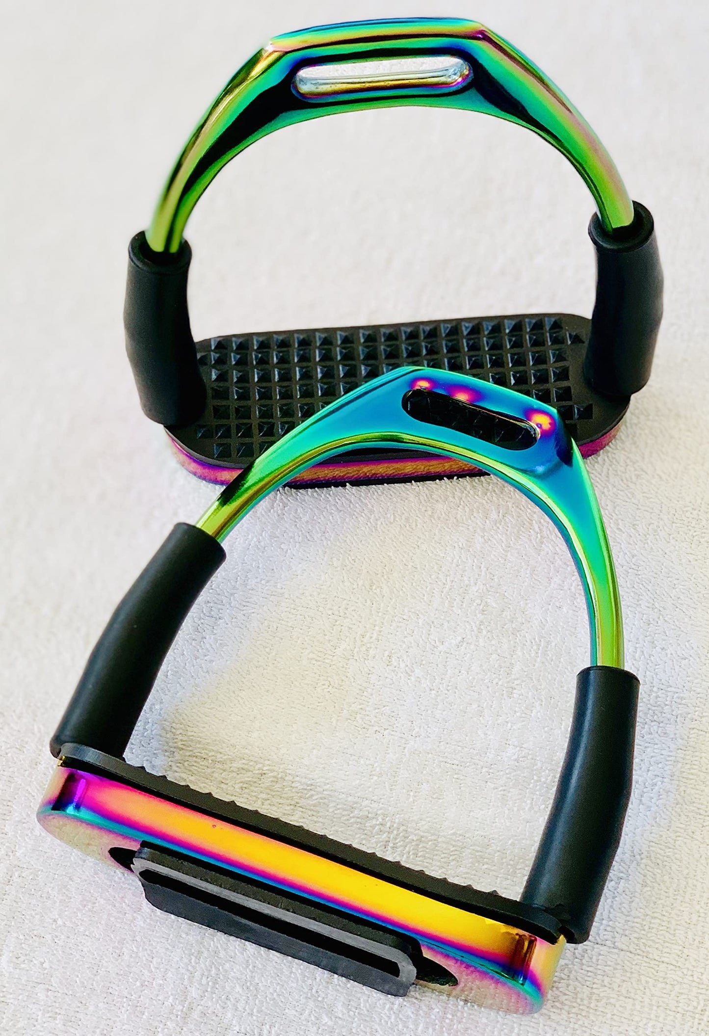 Rainbow Gloss FILLIS Safety Flexible Bendy Stirrups Horse Riding S/Steel with TREADS (5" Inch)