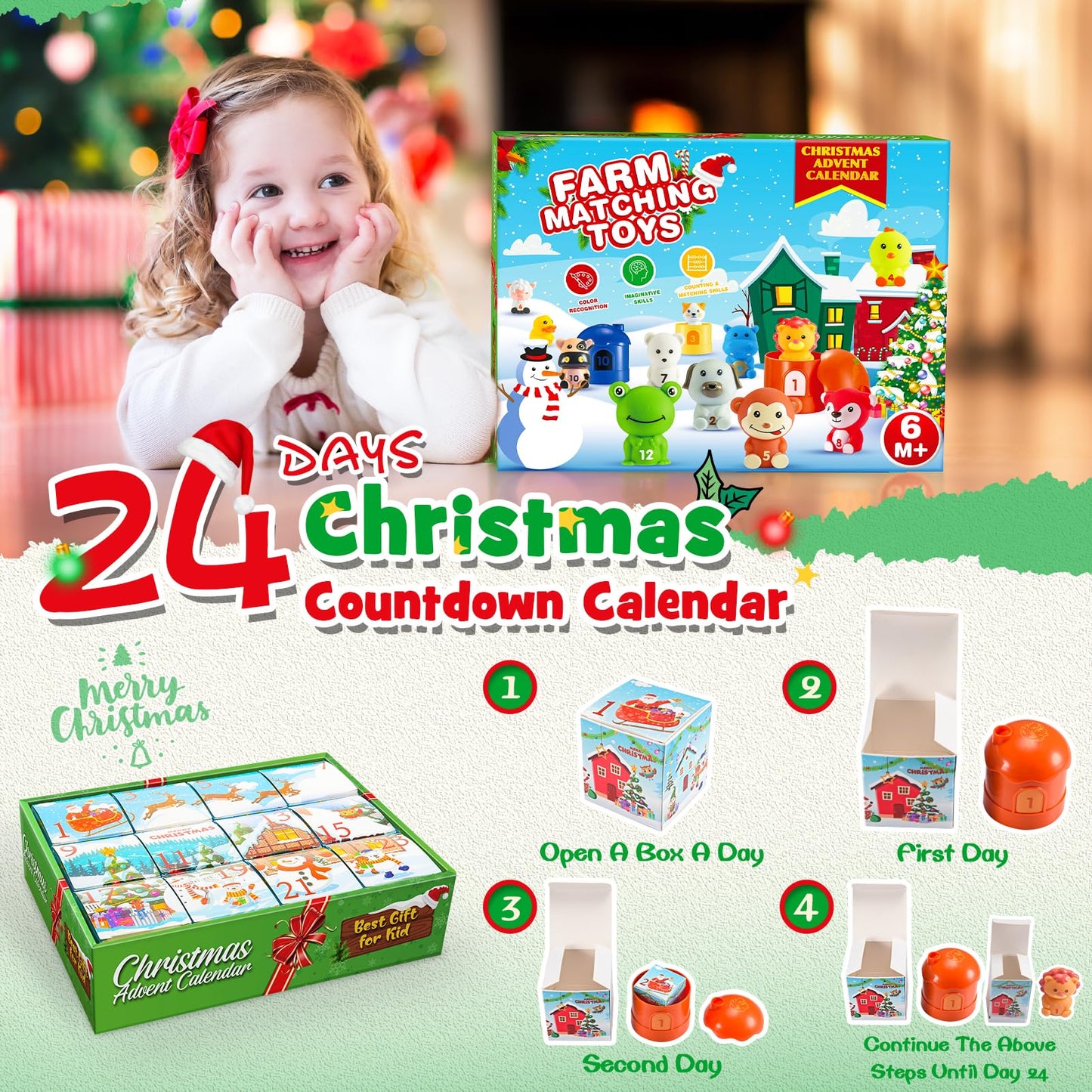 Advent Calendar 2025 Kids Age 1-3, Luckades Montessori Toys for 1-3 Year Old Vacation Advent Calendar Christmas 24 Days Countdown Gift for 1-3 Year Old Boys Educational Toys Farm Animals for Toddlers