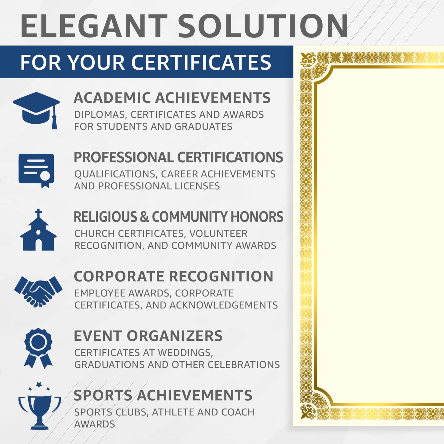 100 Certificate Paper 8.5 x 11 for Printing - Blank Certificate Papers for Award Certificates & Diploma Paper - Premium Gold Foil Award Papers Cardstock for Awards & Certificates Graduation
