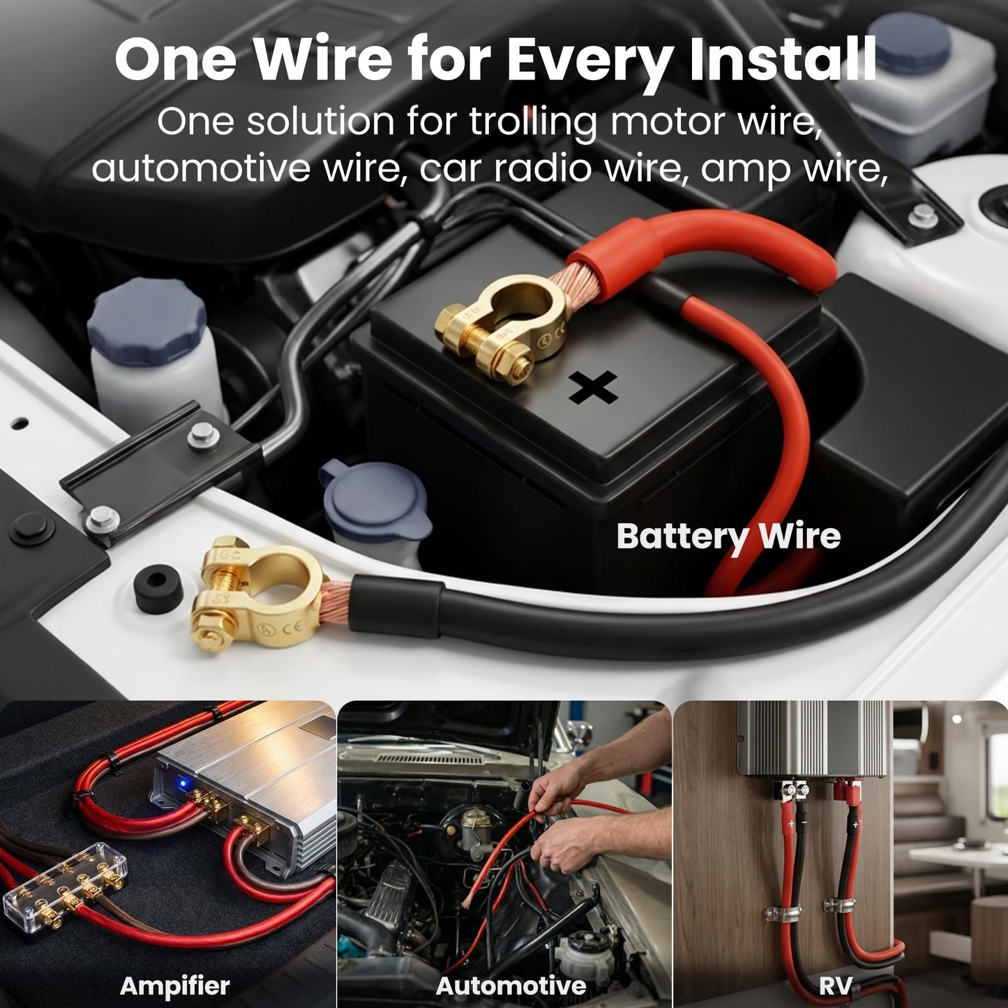 GEARit 8 Gauge Wire, for Automotive Power/Ground, Battery Cable, Car Audio, RV, Amp, CCA, Automotive Wire, Amp Kit, Battery Cables, Wiring Kit, (25 feet Each- Black/Red)