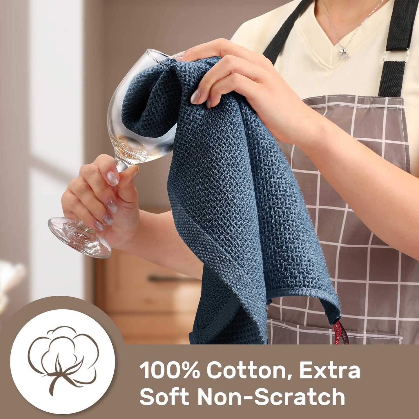 HOMYTOP Large Kitchen Hand Towels,6 Pack Cotton Waffle Weave Dish Towel for Drying, Cleaning Cloth for Kitchen Dishes - Extra Absorbent and Soft - 16 x 28 inch (Cream+Bluegray+Brown-6 Pack)
