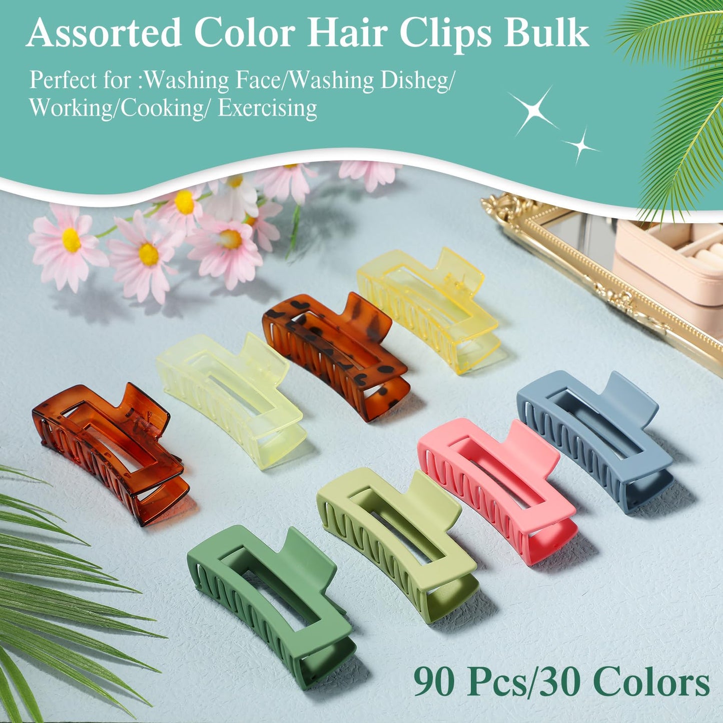 XunYee 90 Pcs Hair Clips Bulk Hair Claw Clips for Women Girls 4.1 Inch Large Rectangle Non-slip Square Strong Hold Jaw