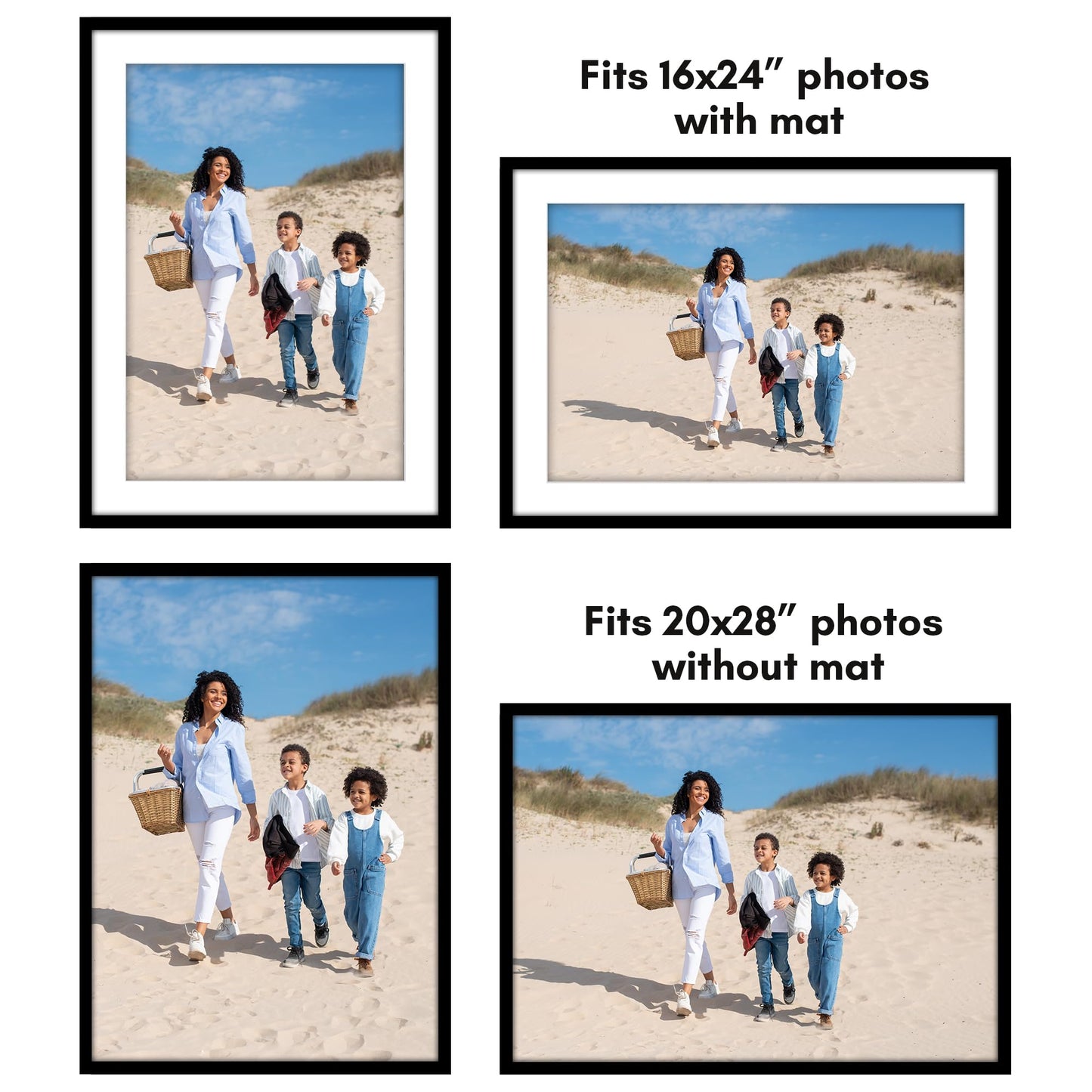 Americanflat 20x28 Picture Frame with Polished Plexiglass - Use as 16x24 Frame with Mat or Display 20x28 Photo Without Mat - Streamline Collection - Thin Border Picture Frames for Wall - Black