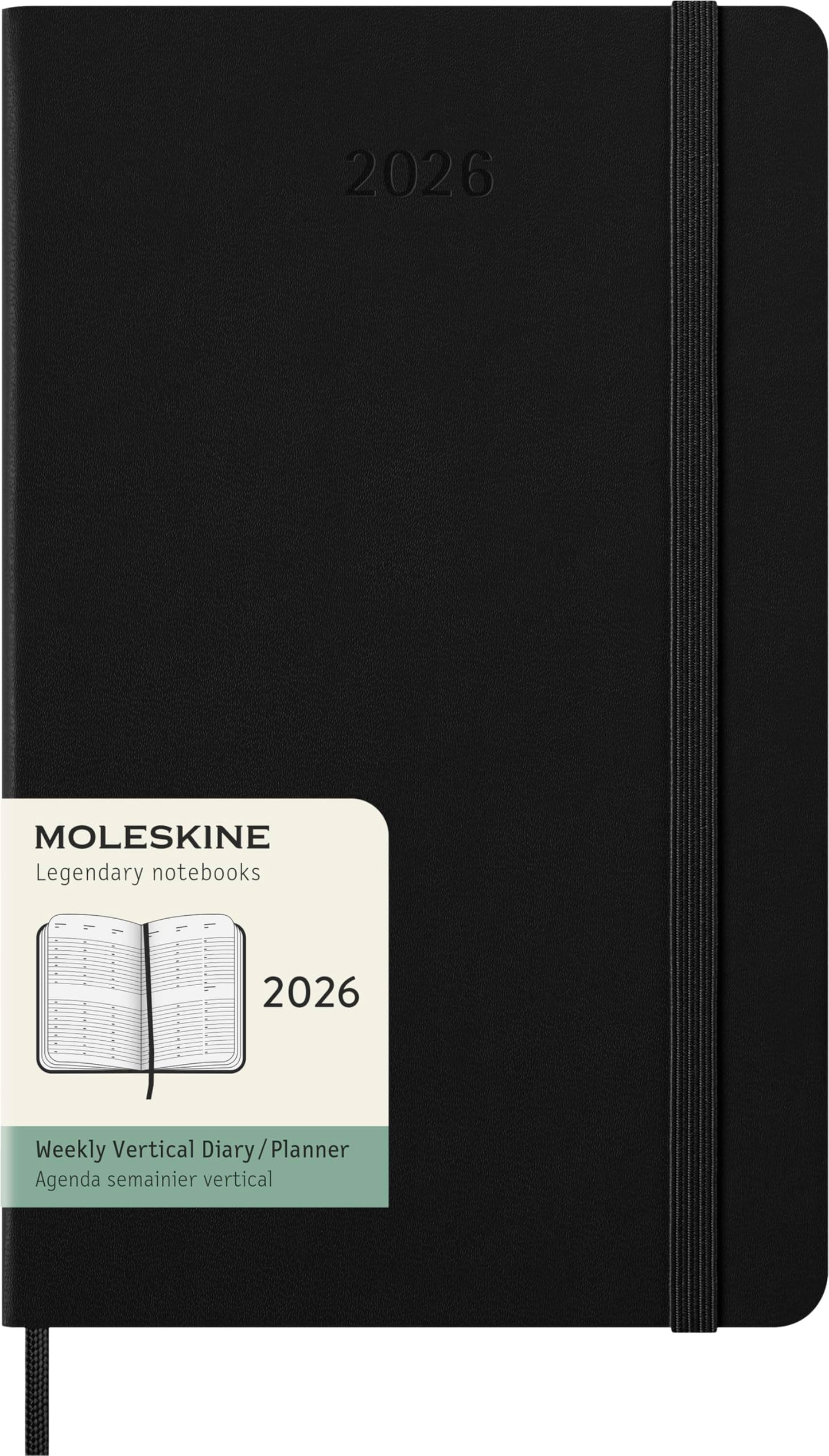 Moleskine Classic 12 Month 2026 Weekly Vertical Planner, Hard Cover, Large (5" x 8.25"), Black, 144 pages