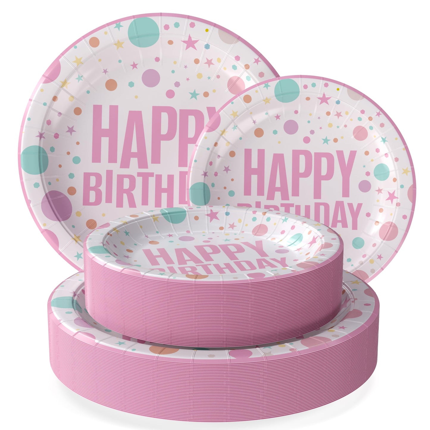 Exquisite Pink Birthday Paper Plates Disposable Heavy Duty 100 Pcs - 50-7" & 50-9" Pink Birthday Plates For Party Heavy Duty Paper Plate 350 GSM Party Supplies Plate Set