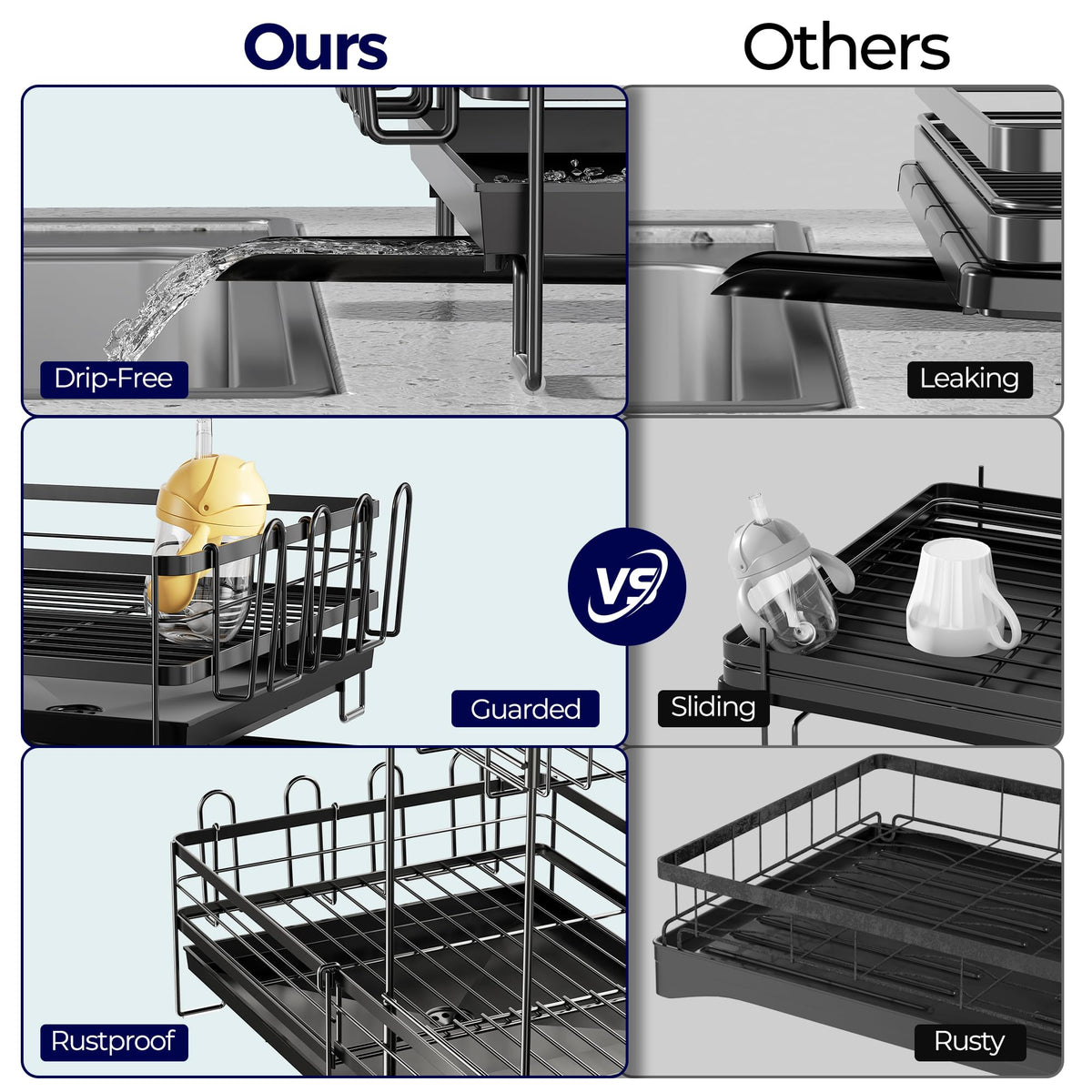 Large Dish Drying Rack, Expandable Dish Rack for Kitchen Counter, Upgraded Dish Drainer with Drainboard Set, Multifunctional Dishrack with Utensil Holder & Cup Holder, 13.4"-28.7" L x 11.8" W (2-Tier)