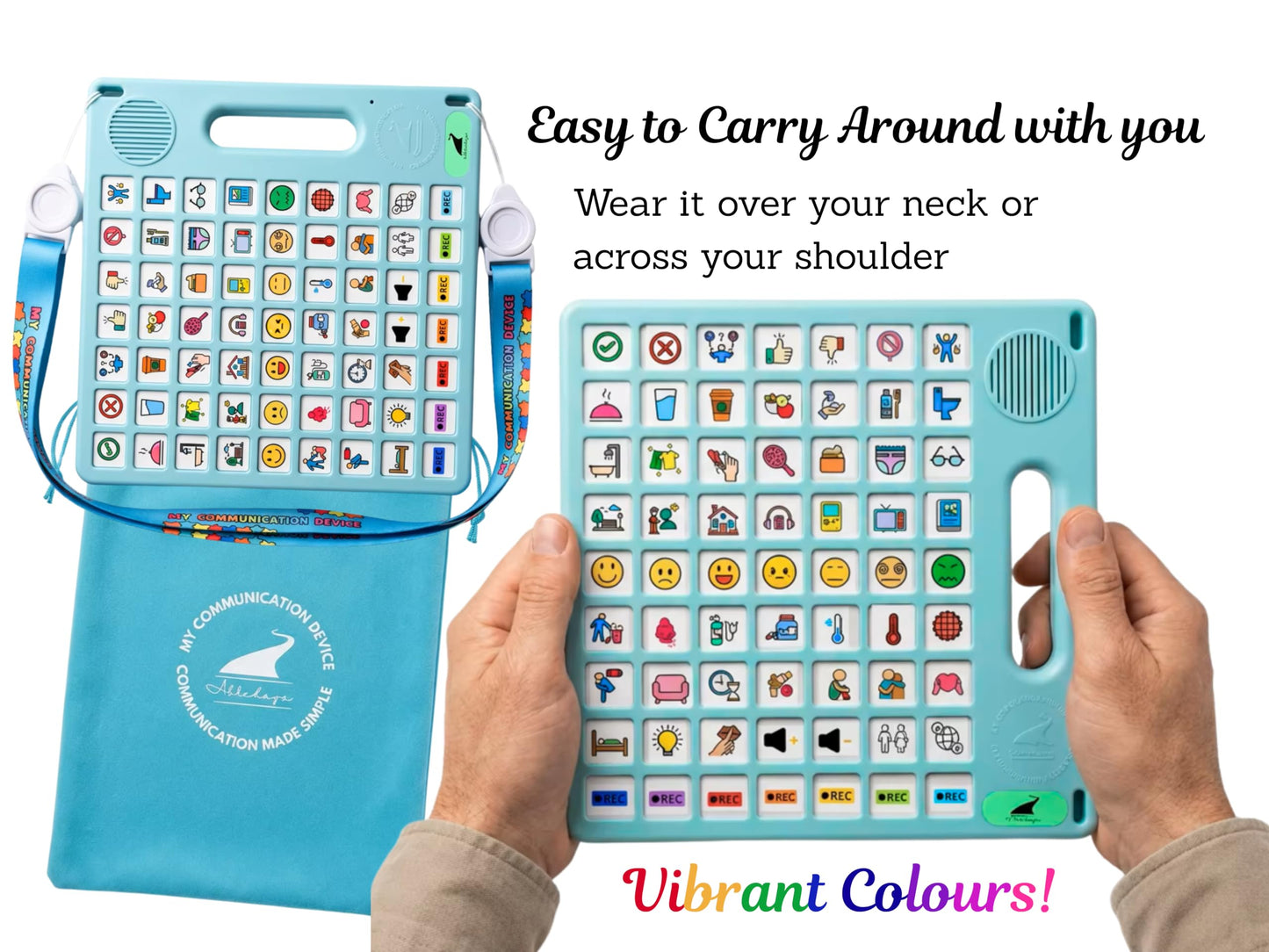 8 Languages AAC Device with 63 Buttons - Speech Tool for Autism - TBI, Talking, Communication Support for Nonverbal Users, ALS, Stroke, Apraxia, Aphasia - Intuitive Audio with Lanyard.