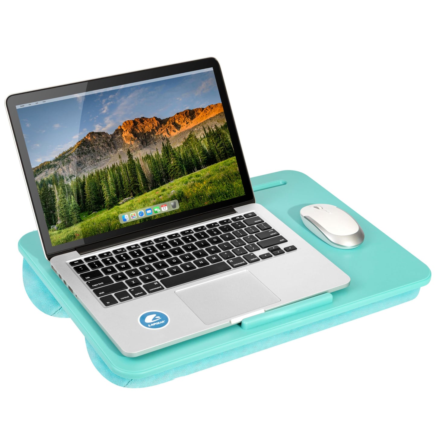 LAPGEAR Original Lap Desk – Large (17.9” x 13”) | Fits Up to 17.3” Laptops | Cushioned with Device Ledge, Pencil Tray & Handle | Portable & Lightweight | Aqua Sky – Style No. 45159