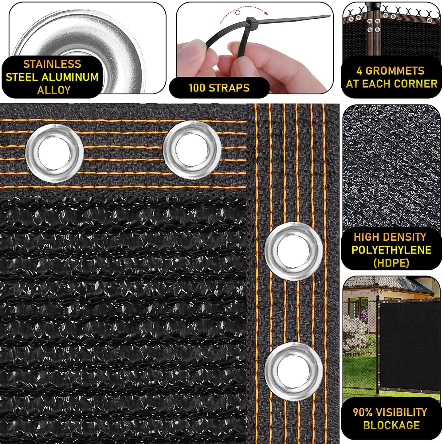 5' x 50' Privacy Screen Fence Heavy Duty,Fencing Mesh Shade Net Cover, Blockage Fence for Outdoor Wall Garden Yard Backyard Pool,Cable Zip Ties Included,Black (5x50 Ft)