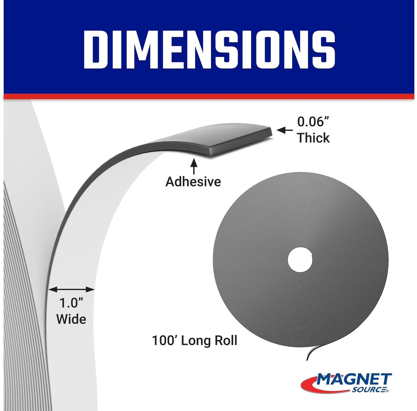 Master Magnetics Flexible Magnet Tape - 1/16-Inch Thick, 1-Inch Width, 100 Foot Roll (1 Roll)