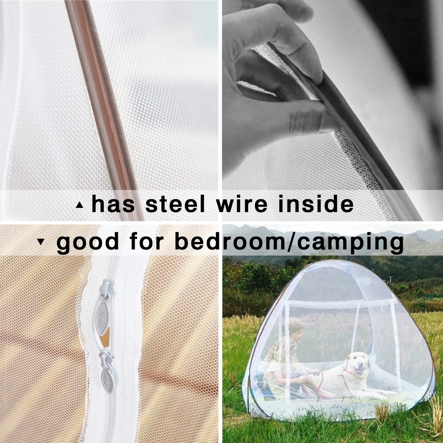 Couvkadl Pop Up Mosquito Net Tent for Bed, Portable Double Door Travel Mosquito Net with Net Bottom, Foldable (200 x180x150 cm)