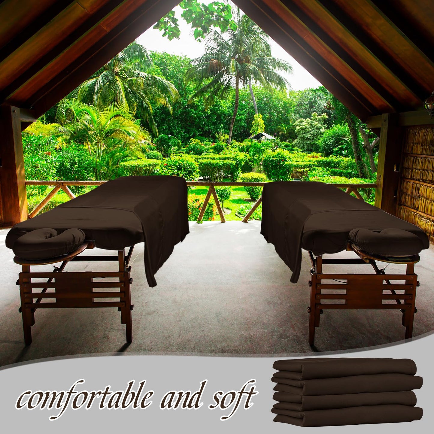 Oudain 4 Sets 3 Piece Soft Microfiber Massage Table Sheets Set Bulk Includes Massage Flat Sheet and Fitted Sheet and Face Rest Cover(Chocolate)