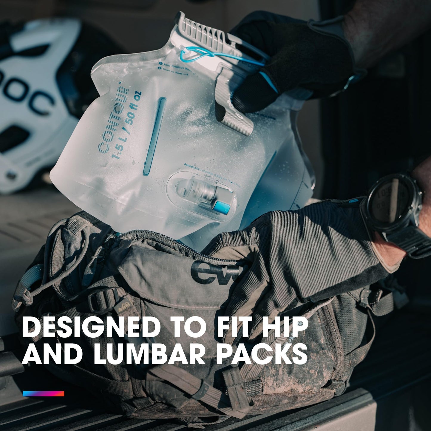 HydraPak Contour Lumbar 1.5L Hydration Reservoir/Water Bladder for Hip and Waist Packs - High-Flow Bite Valve, Leak Proof and Dishwasher Safe