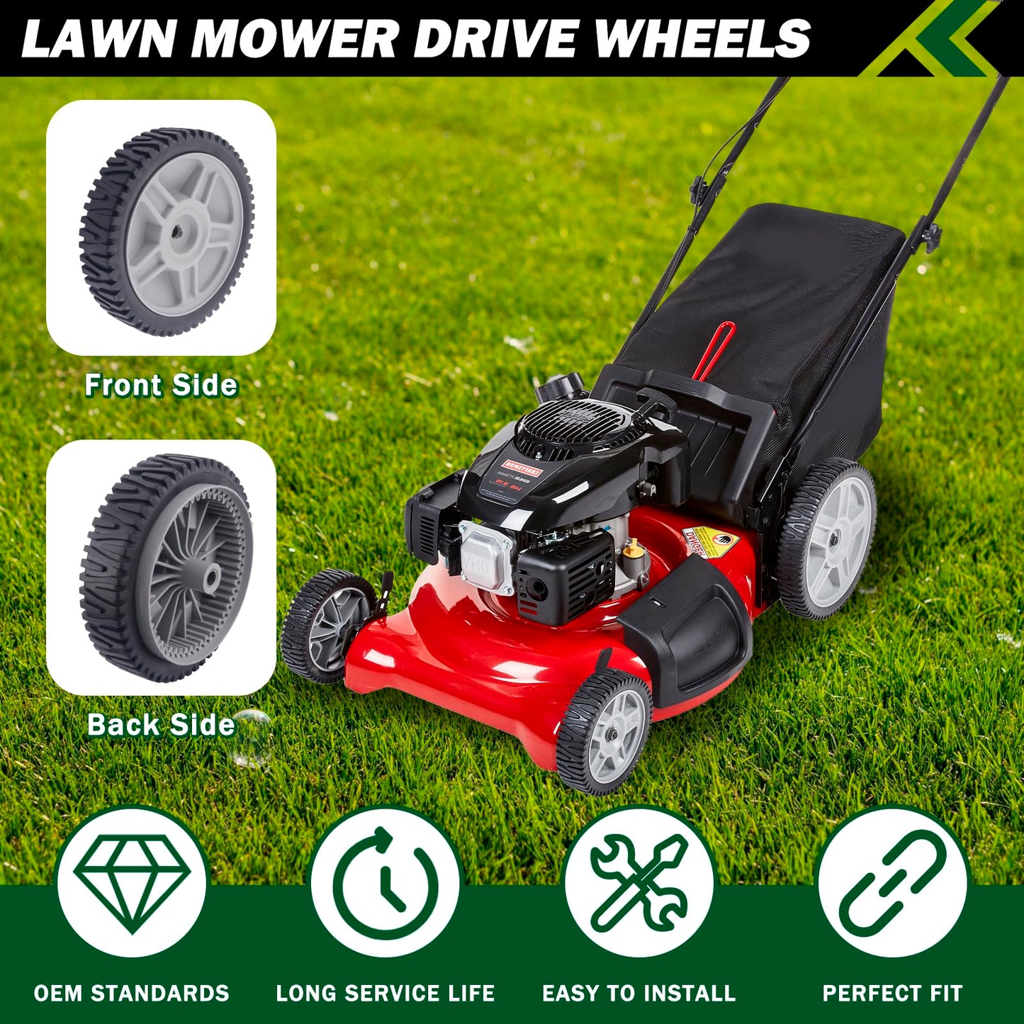 CheeMuii 193912X460 Lawn Mower Wheels 4 Pack 8" Push Mower Front Drive Wheels Replace for 581009202 193912X460 532400543 581009203 etc