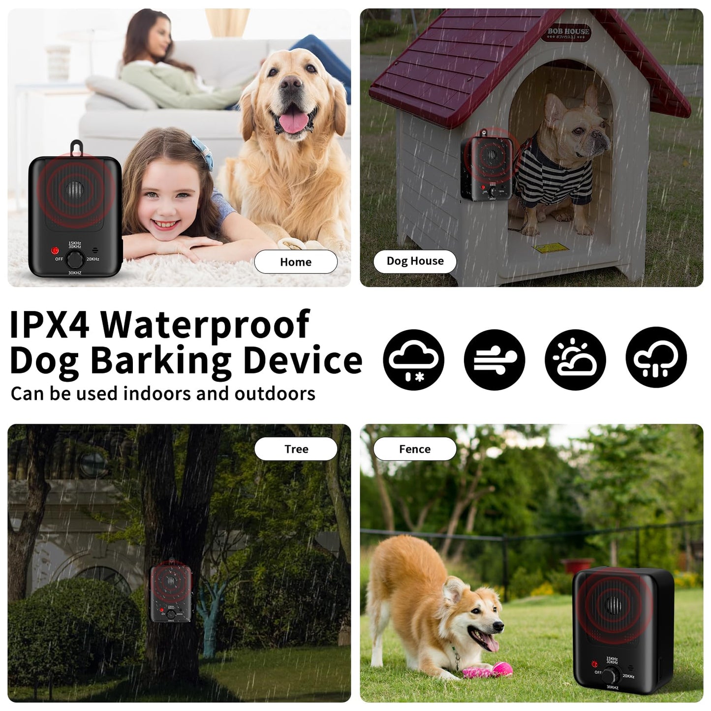 Dog Barking Deterrent Devices - 3 Modes Anti Barking Device for Dogs - 33FT Dog Bark Stopper Indoor Outdoor Rechargeable Stop Barking Automatic No More Dog Bark Control (Gold) (Black)