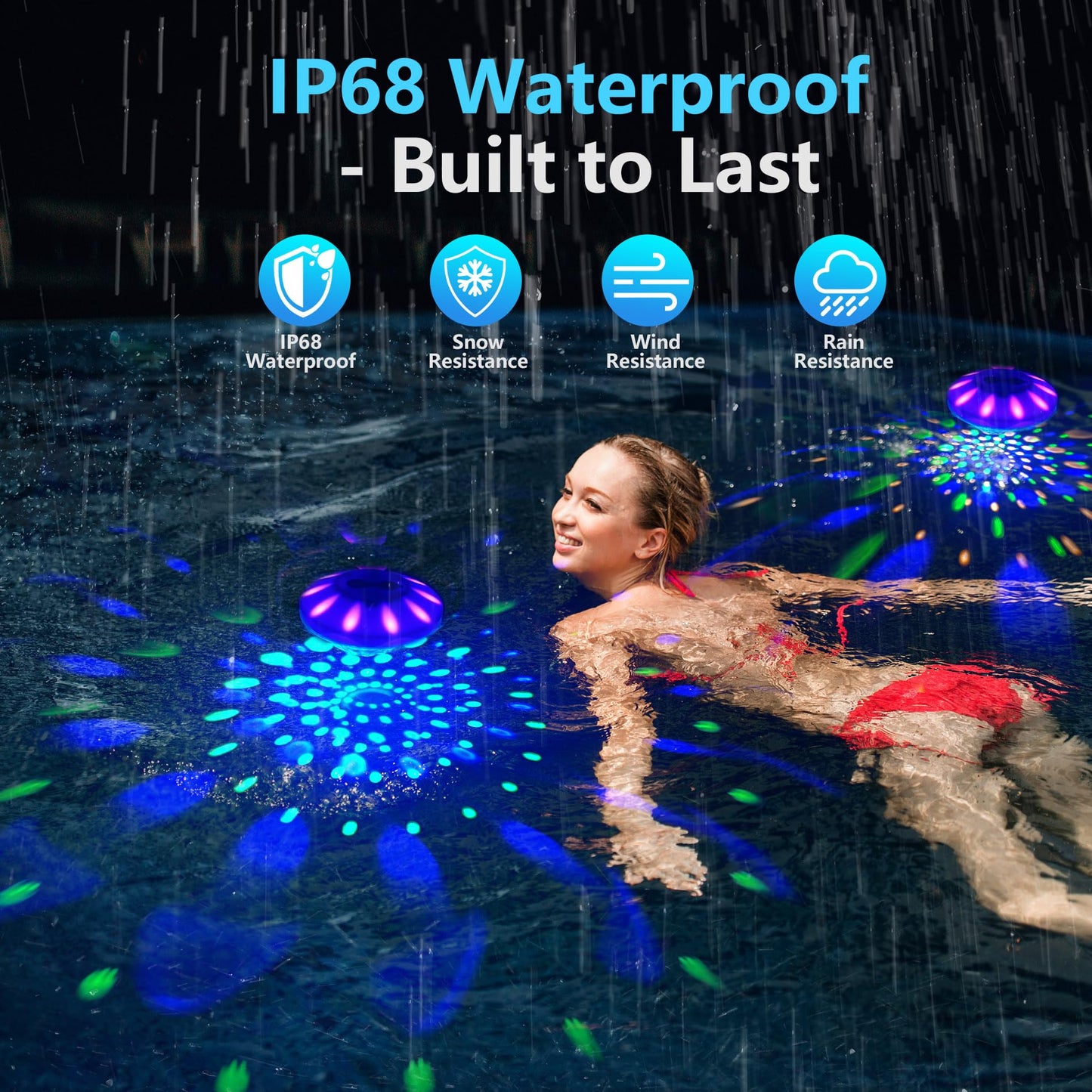 Rechargeable Floating Pool Lights (1 Pack) - Pool Lights with Vibrant RGB Colors, IP68 Waterproof Floating Lights, Upper and Lower Color Changing Led Lights for Pools, Hot Tubs and Garden