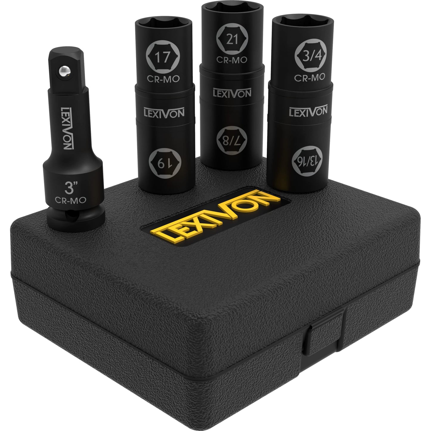 LEXIVON 1/2-Inch Impact Socket Set, 6 Total Lug Nut Sizes | Innovative Flip Socket Design, Covers Most Commonly Used Inch & Metric Wheel Nuts | Cr-Mo Steel, Full Impact Grade (LX-111)