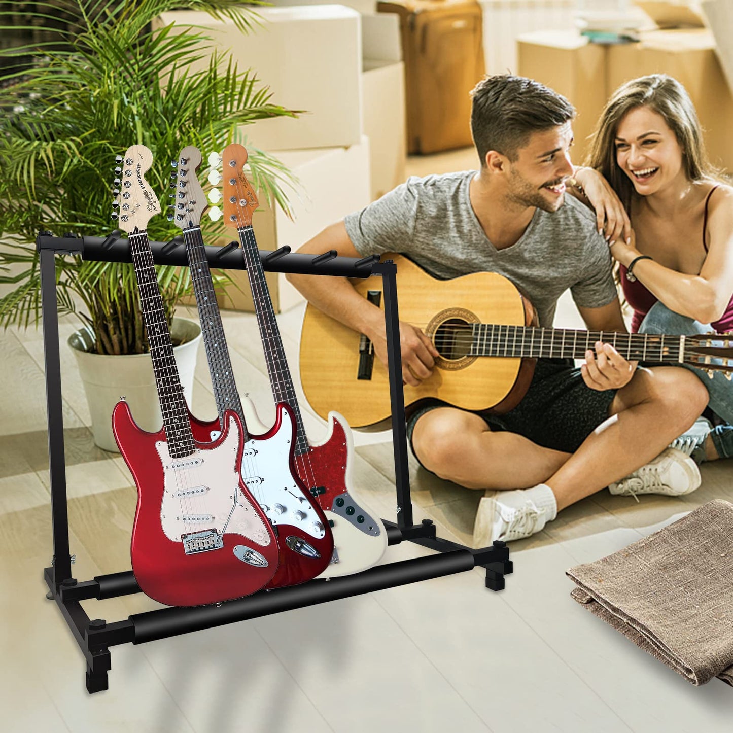 GeeWin Multi Guitar Stand, 5 Guitar Stand Rack, Folding Guitar Stand, Guitar Rack for Multiple Guitars for Acoustic, Electric Guitar, Bass, Guitar Holder Stand, Multiple Guitars Display (5 Holder)