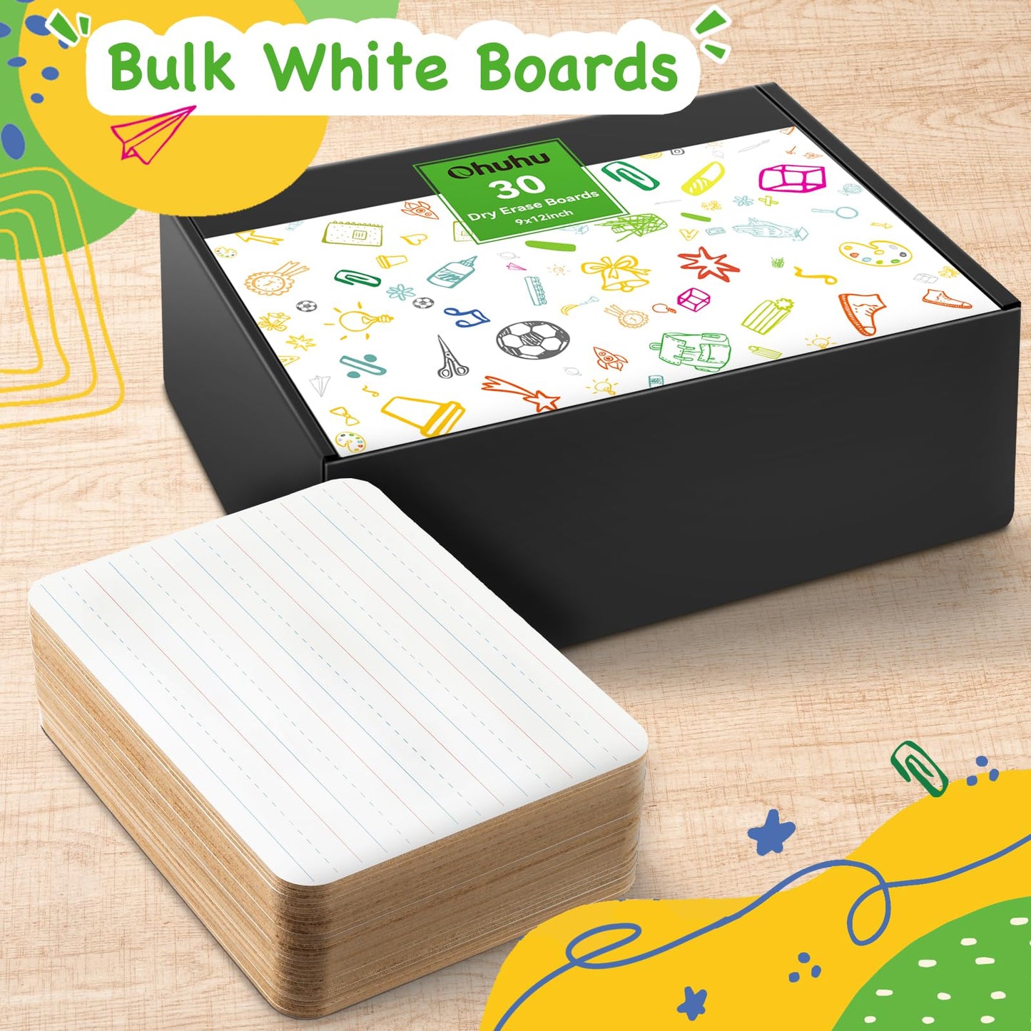 Ohuhu 30-Pack Small White Boards – 9 x 12 Inch Portable Mini Dry Erase Boards - Double-Sided Plain & Lined Whiteboard Class Set for Teachers, Students, Classroom & Back-to-School Supplies