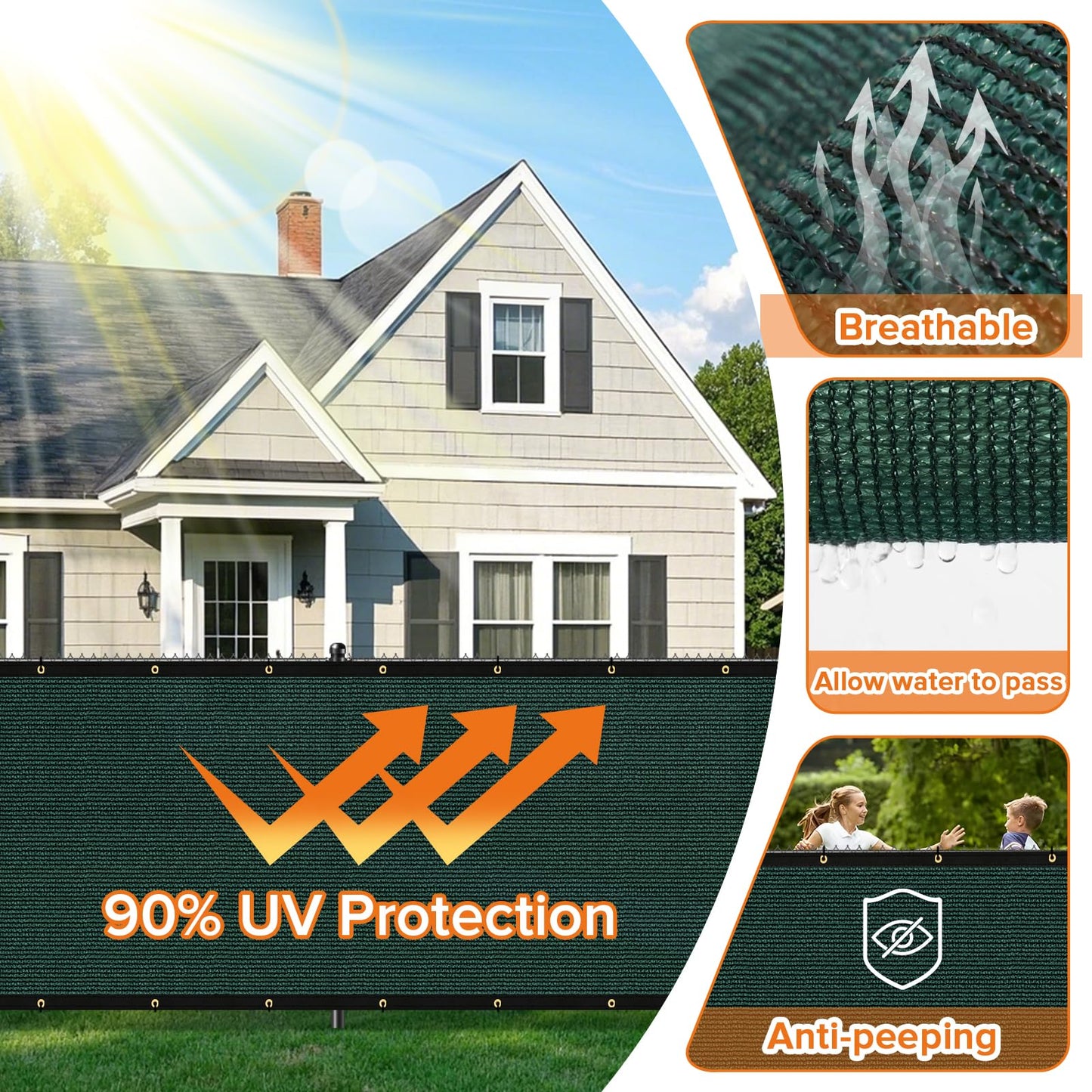 Cisvio 6ftx50ft Fence Privacy Screen Heavy Duty 170 GSM Windscreen Fabric Privacy Screen Covering Mesh Fencing For Decorative Fences Outdoor Patio, Backyard, Pool, Deck, Dark Green