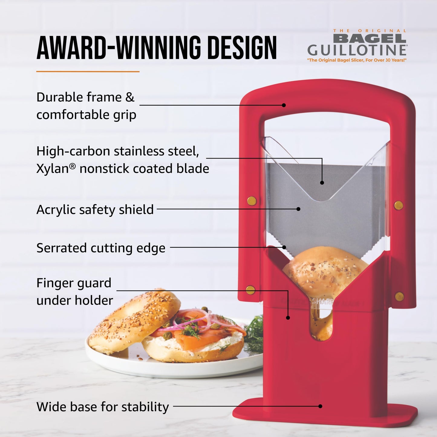 Hoan The Original Bagel Guillotine Universal Slicer, 9.25-Inch, Red