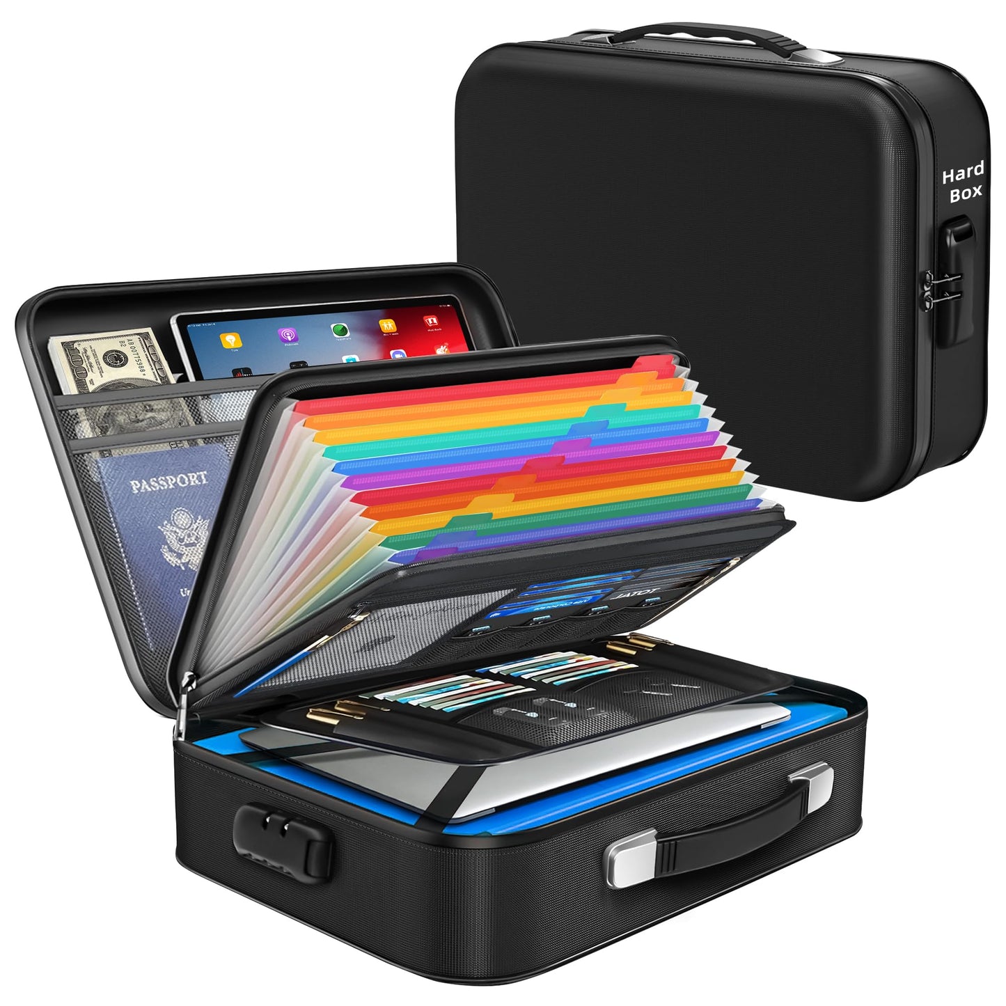Deelhety Fireproof Document Box - 8-Layer Hard Shell Fire Proof Safe for Home Documents, Water Resistant File Organizer for Desk Money, Safety Box for Passports Certificates Laptop